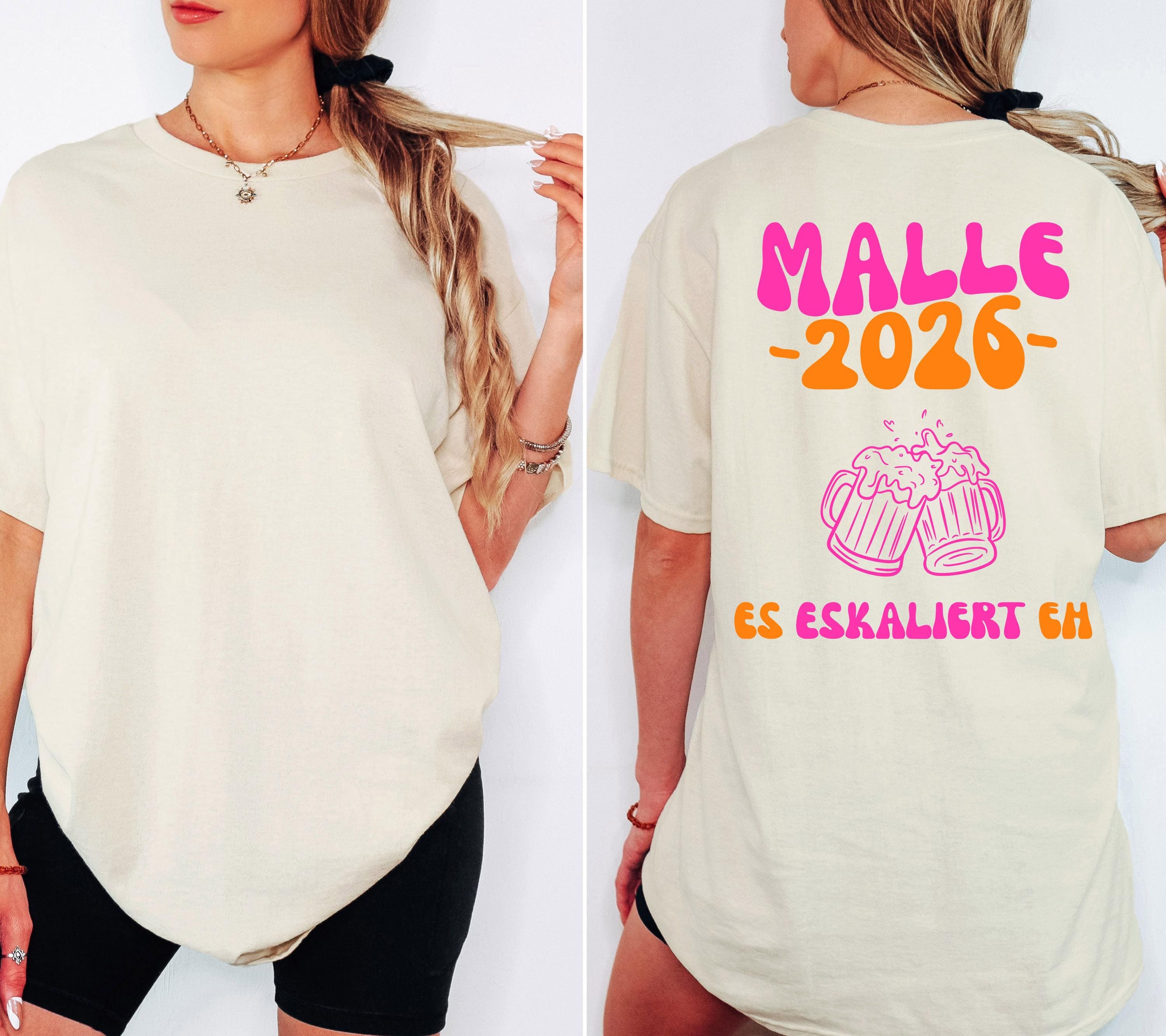 Malle Shirt, es eskaliert eh, Backprint, Malle 2026, Malle T Shirt, Herren, Damen, Mallorca Shirts, Bier Shirt, Sauf T Shirt, Gruppenshirt