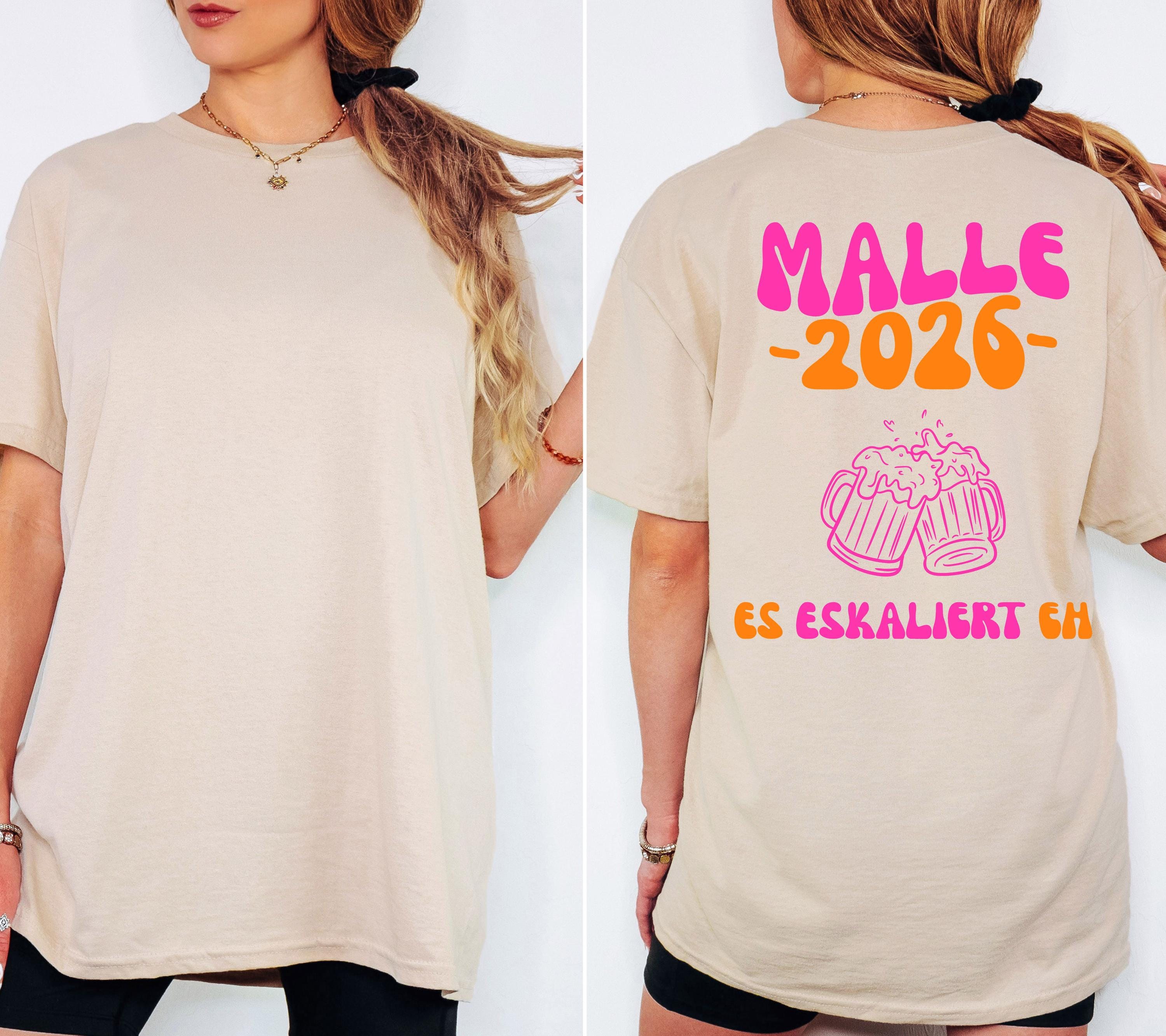 Malle Shirt, es eskaliert eh, Backprint, Malle 2026, Malle T Shirt, Herren, Damen, Mallorca Shirts, Bier Shirt, Sauf T Shirt, Gruppenshirt