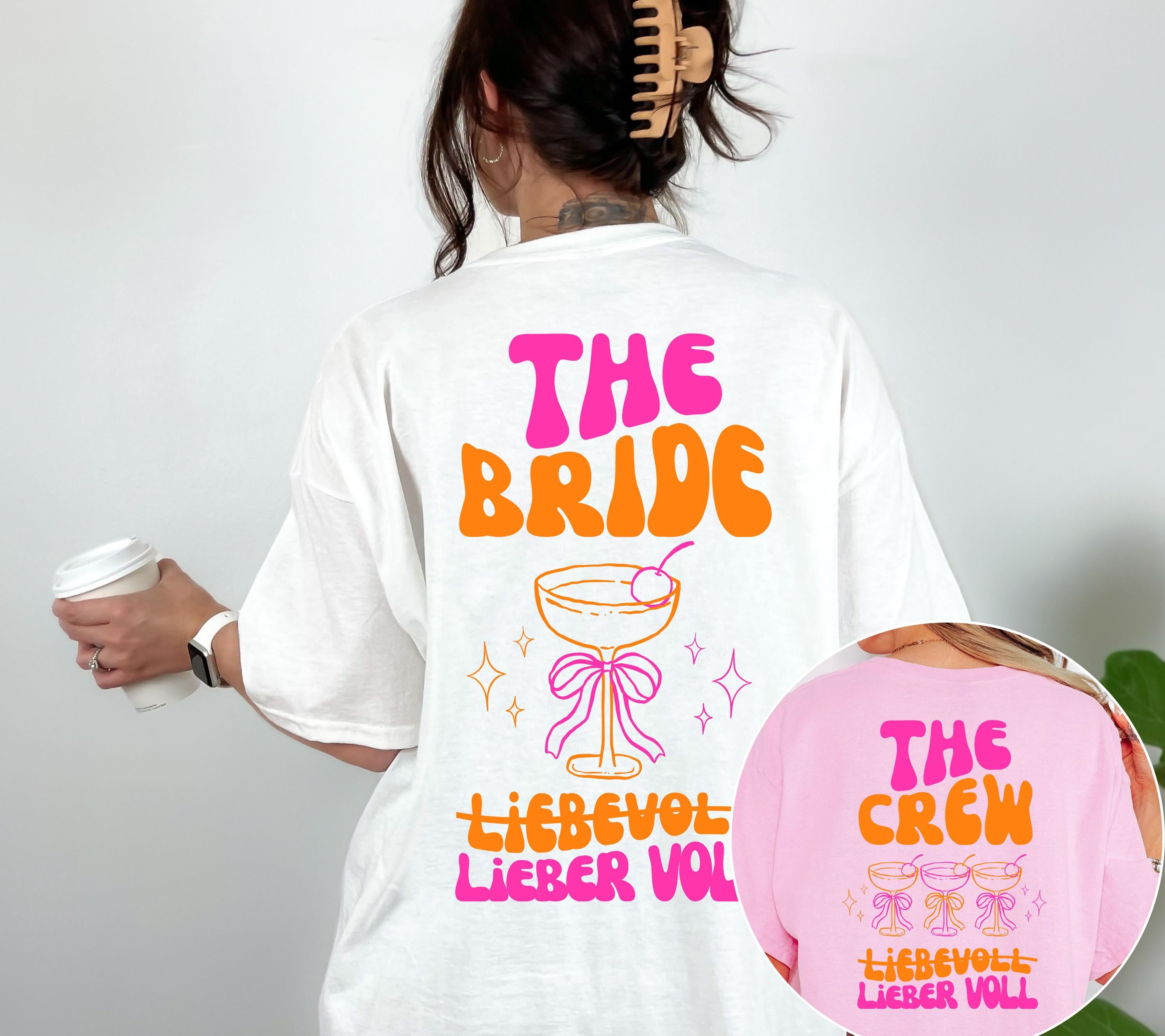 JGA T Shirt Backprint, Junggesellenenabschied Shirts, JGA pink orange, Bride, Team, Braut Shirt mit Name, JGA Frauen, Gruppen Shirt Hochzeit