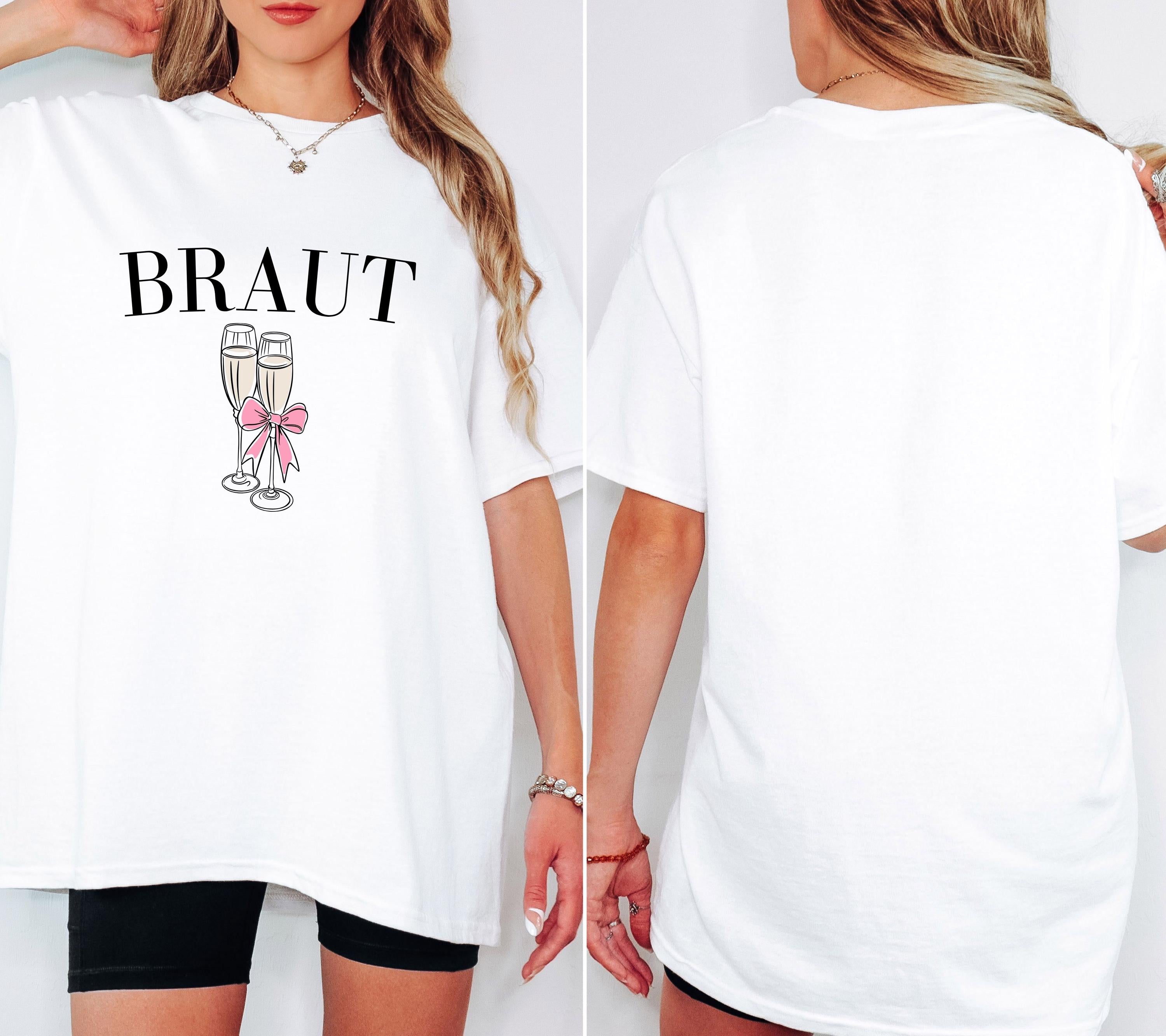 JGA Shirt vorne, Braut Shirt vorne, Junggesellenabschied Frauen, Sekt, Prosecco, Schleife, Team Shirts, Bride, JGA Frau, Hochzeit, Crew