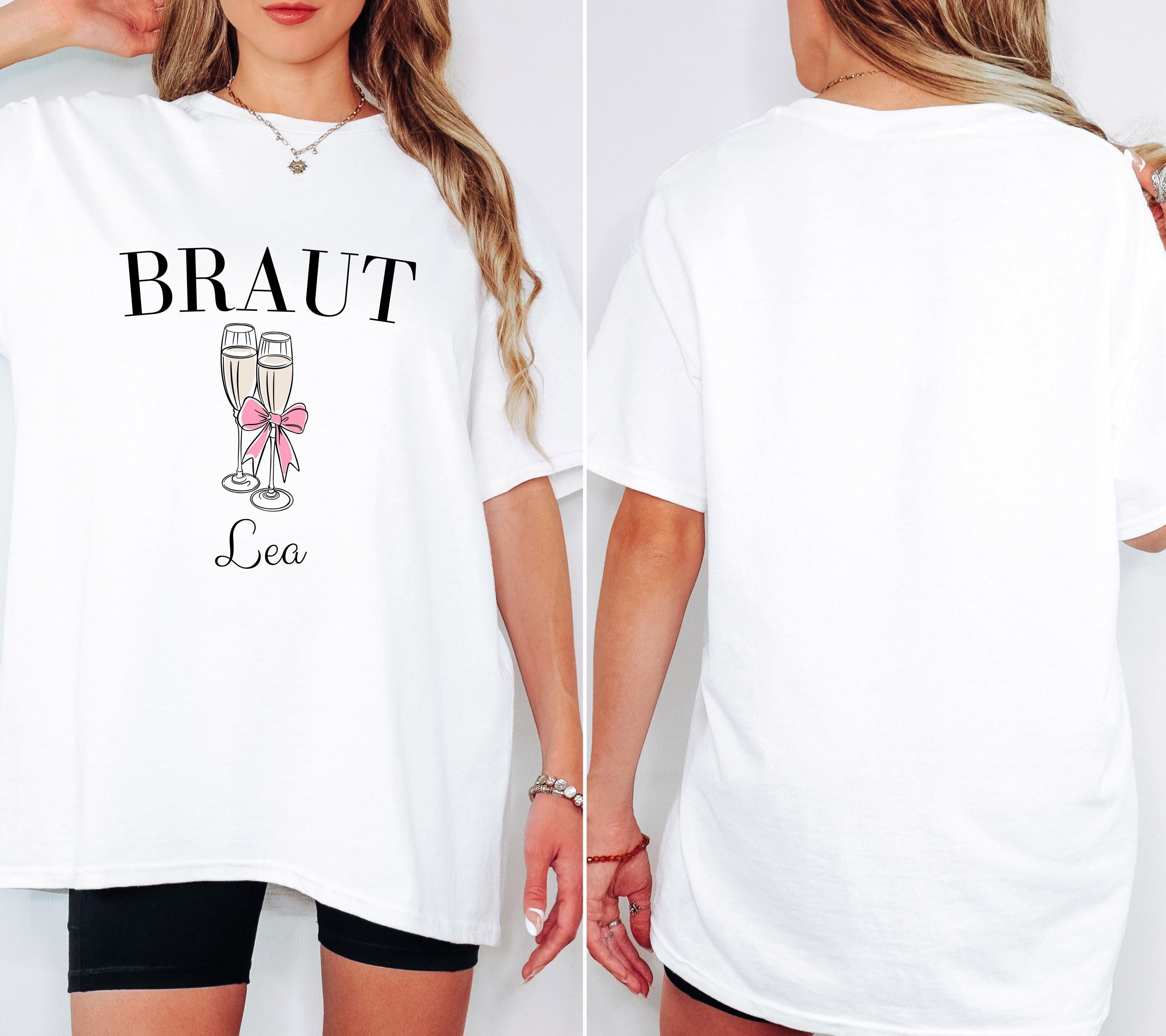 Braut Shirt vorne, JGA Shirts, Junggesellenabschied Frauen, Sekt, Prosecco, Schleife, Team Shirts, Bride, JGA Frau, Hochzeit, Crew, Mädels