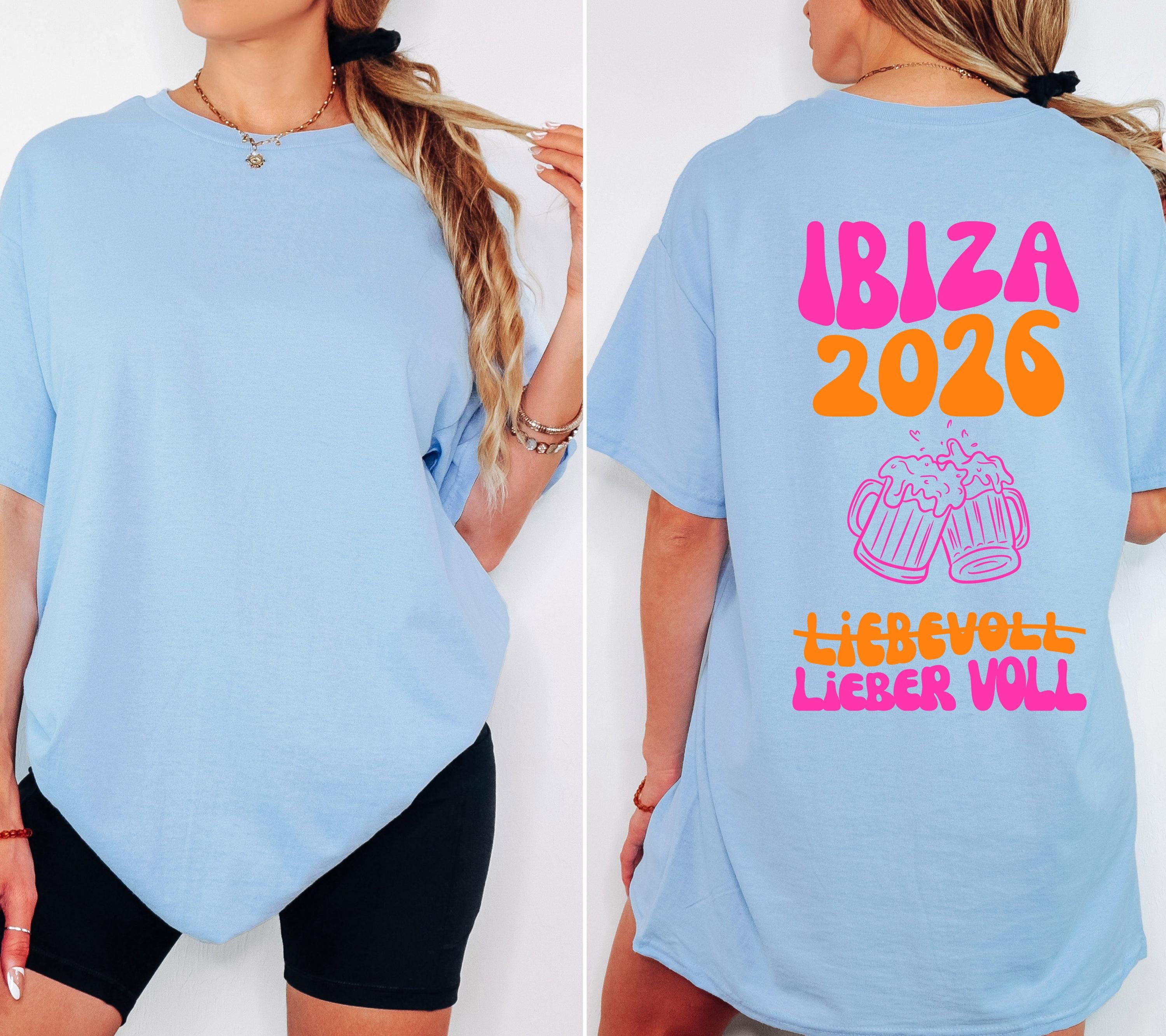 Ibiza Shirt, Backprint, Ibiza 2026, Ibiza T Shirts, Mädelstrip Shirts, pink orange, Gruppenshirt Mädels, liebevoll lieber voll, Bier, saufen