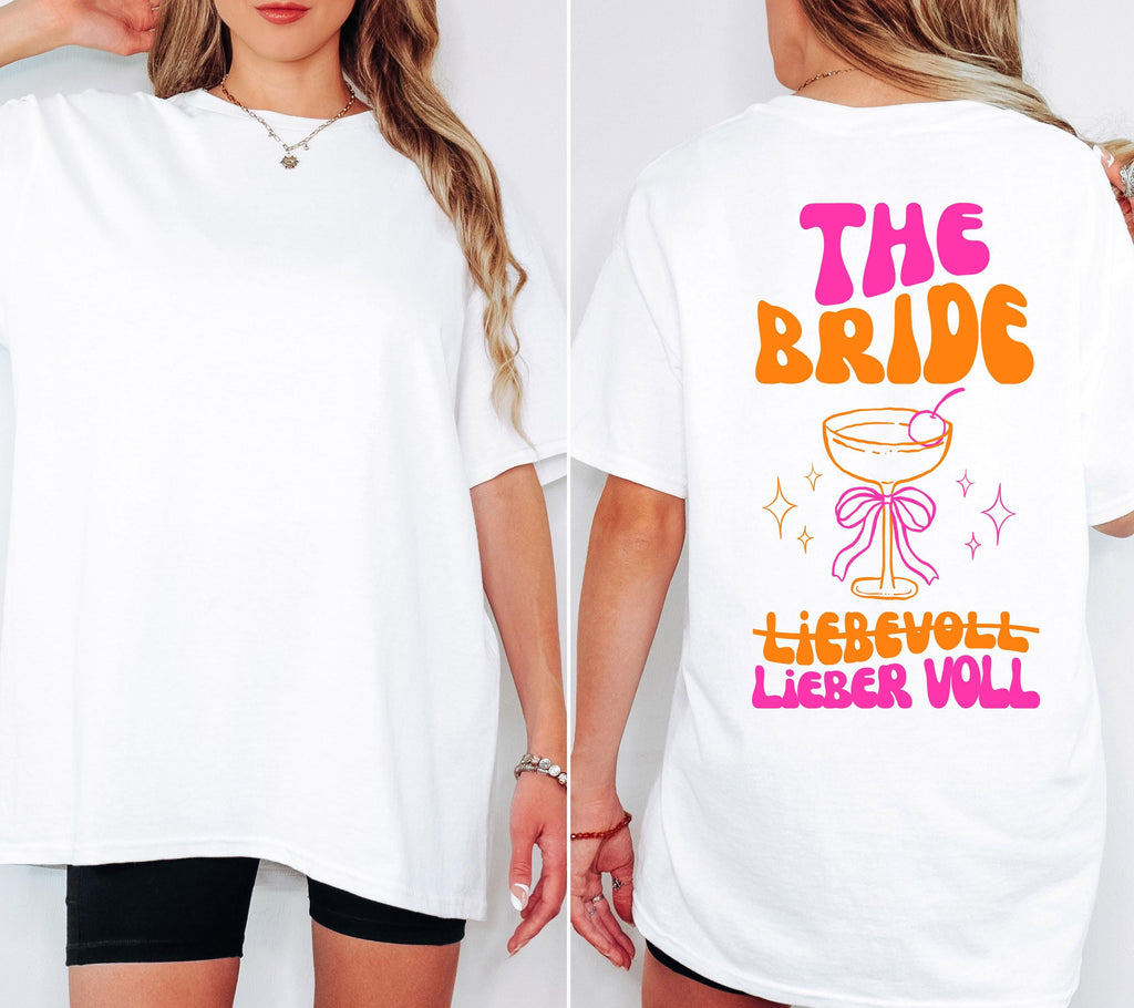 JGA T Shirt Backprint, Junggesellenenabschied Shirts, JGA pink orange, Bride, Team, Braut Shirt mit Name, JGA Frauen, Gruppen Shirt Hochzeit