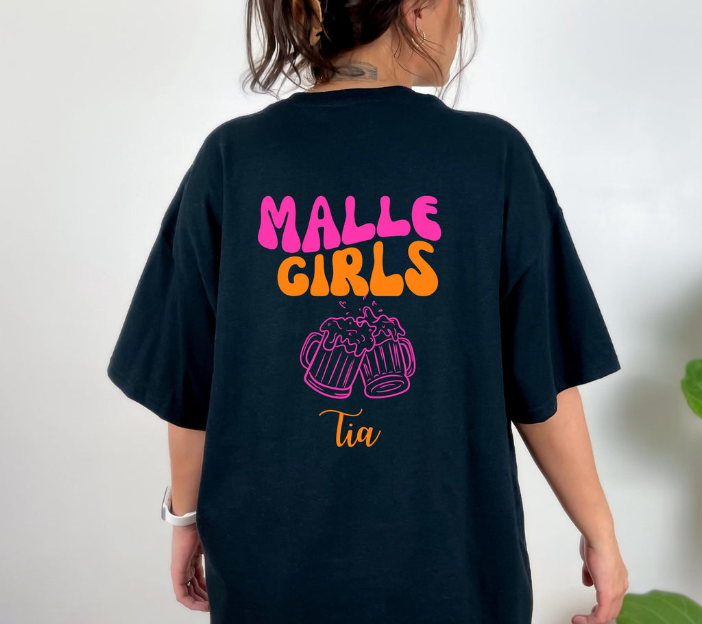 Malle Shirt Damen, Backprint, Malle 2026, Malle Shirts, Malle Girls, personalisiert, Mallorca Shirts, Bier Shirt, Sauf T Shirt, Gruppenshirt