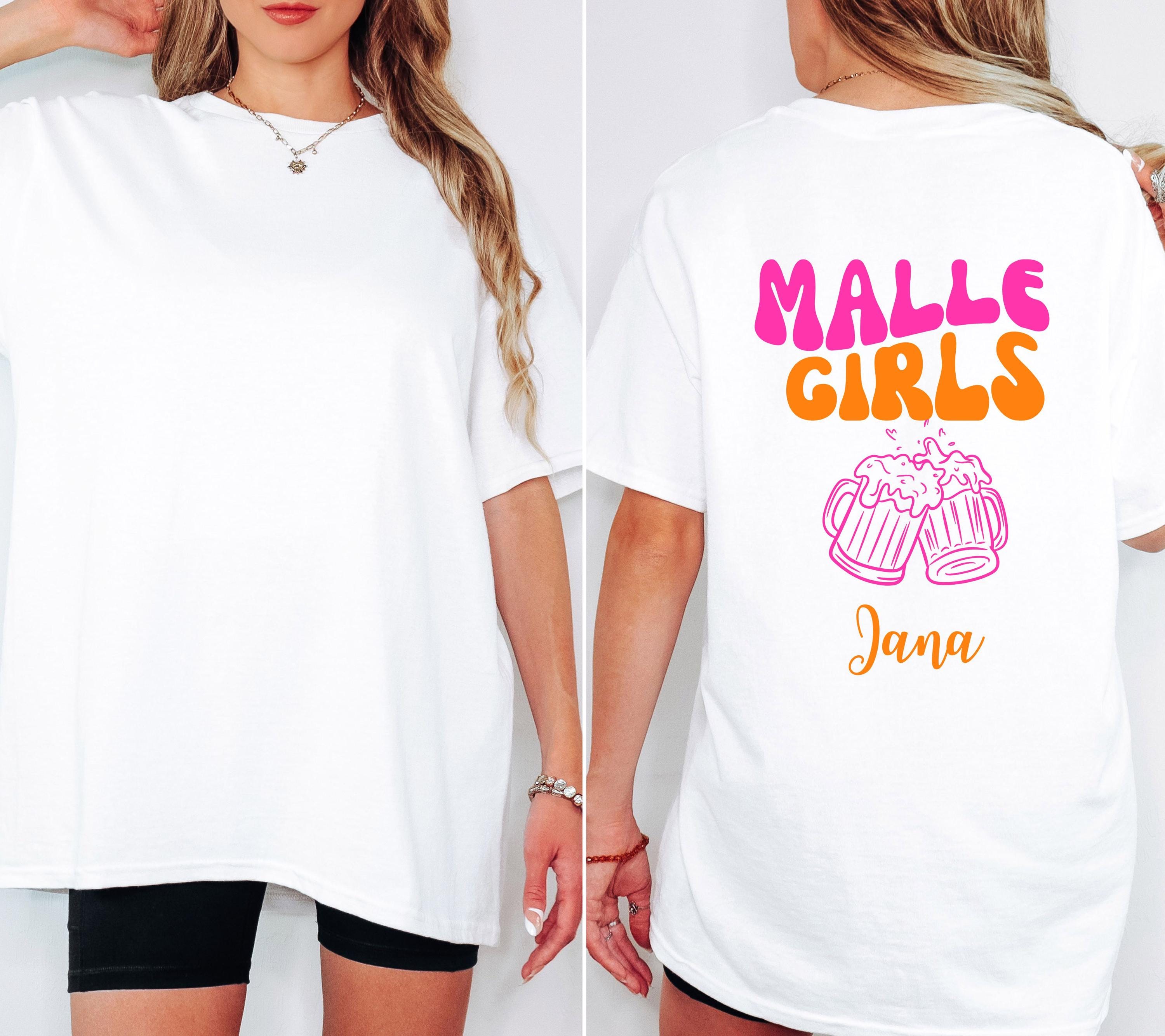 Malle Shirt Damen, Backprint, Malle 2026, Malle Shirts, Malle Girls, personalisiert mit Namen, Mallorca Shirts, Bier Shirt, Gruppenshirt