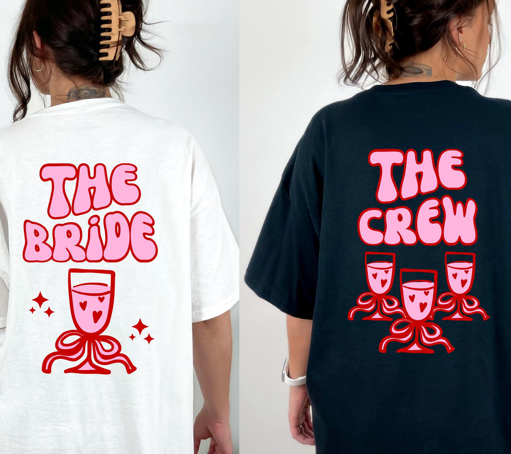 JGA T Shirt, Junggesellenabschied Frauen Shirts, JGA pink rot, Backprint, Team, Braut Shirt mit Name, JGA Frauen, Gruppen T Shirt, Hochzeit