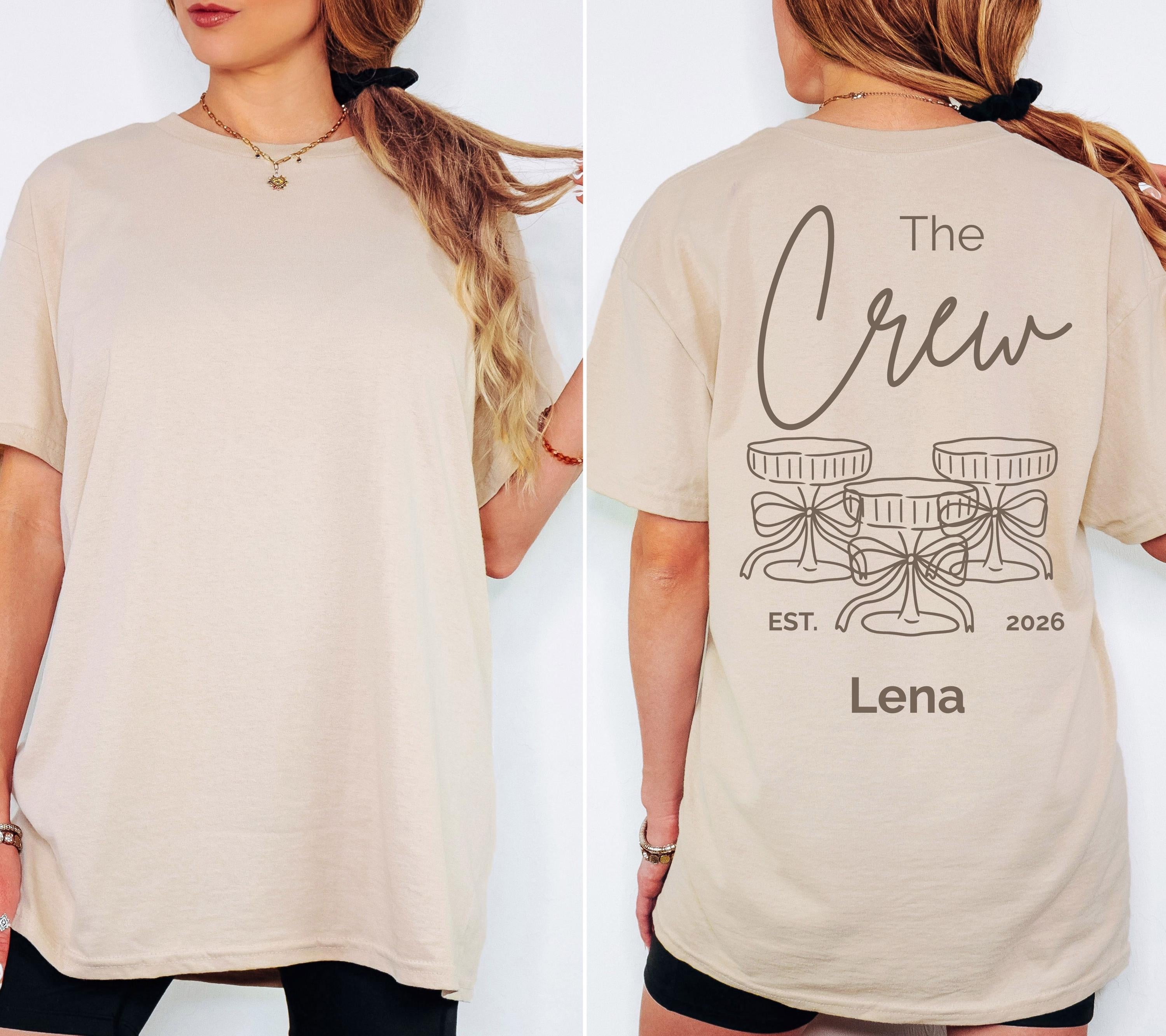 Braut Shirt mit Namen, JGA 2026, beige, Junggesellenabschied, Bride, Hochzeit, Team Shirts, JGA Frauen, Gruppen T Shirt Backprint, Crew