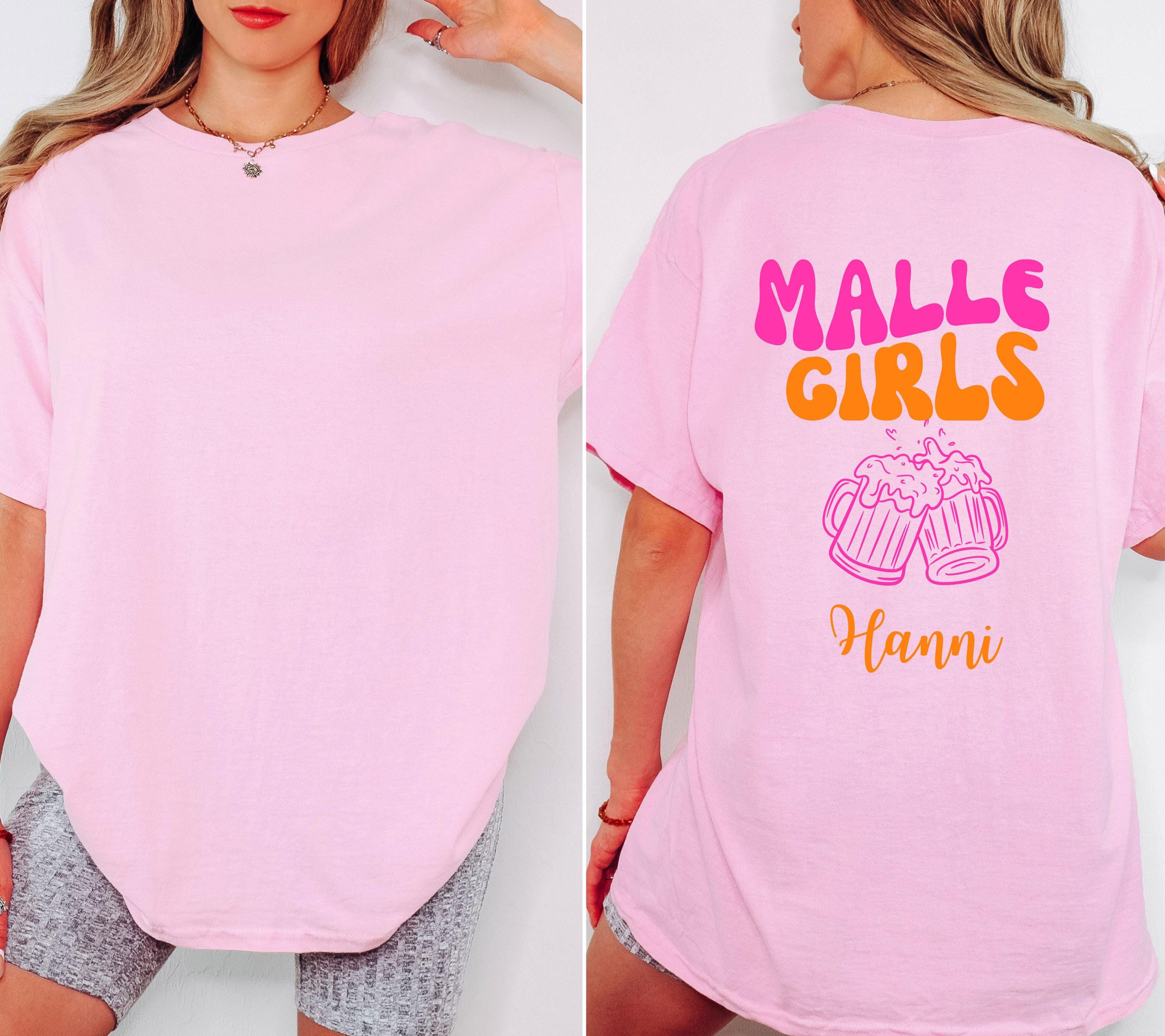 Malle Shirt Damen, Backprint, Malle 2026, Malle Shirts, Malle Girls, personalisiert mit Namen, Mallorca Shirts, Bier Shirt, Gruppenshirt