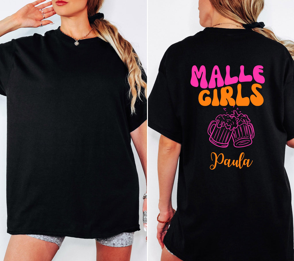 Malle Shirt Damen, Backprint, Malle 2026, Malle Shirts, Malle Girls, personalisiert, Mallorca Shirts, Bier Shirt, Sauf T Shirt, Gruppenshirt