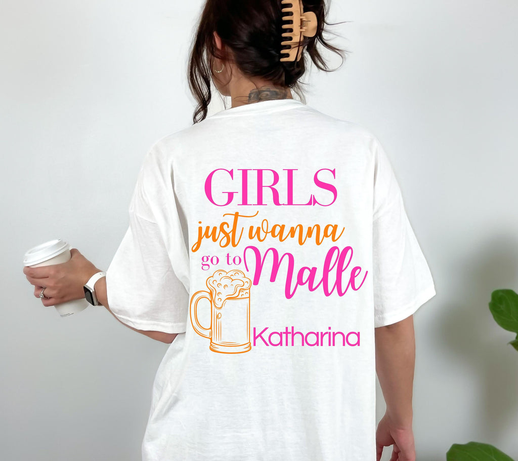 Malle Shirt, Backprint, Girls, Malle Shirts, Bier Shirt, Mallorca Shirts, pink orange, Sauf T Shirt, Gruppenshirt, Team Shirt, Party, Urlaub