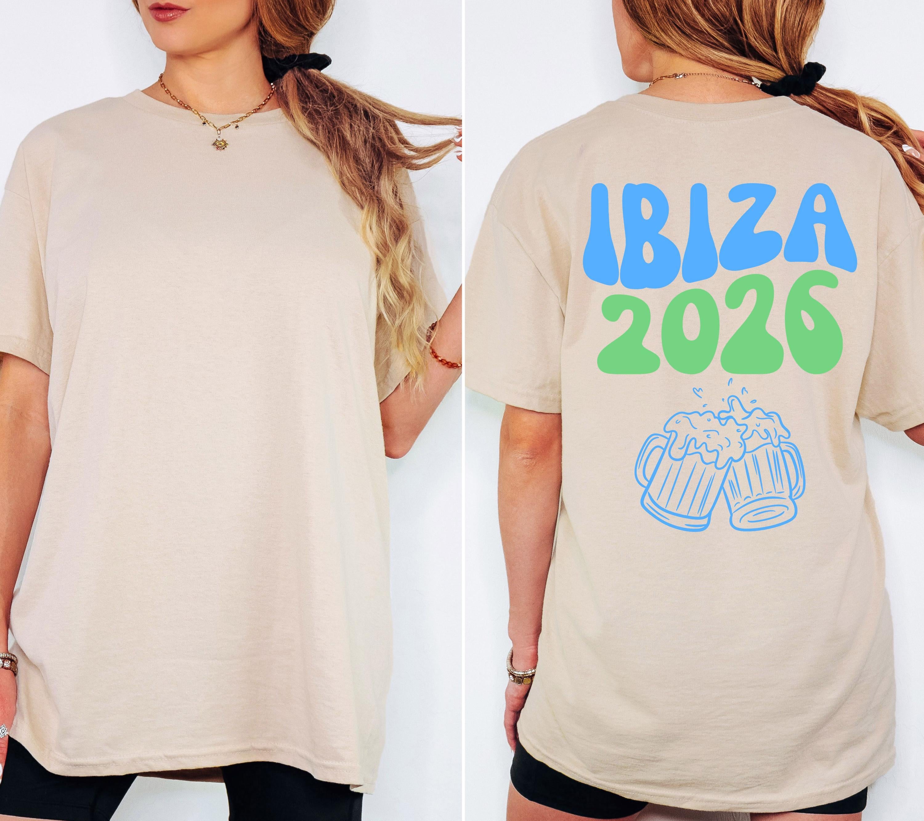 Ibiza Shirt Unisex, Backprint, Ibiza 2026, Ibiza Shirts, Bier Shirt, Sauf T Shirt, Gruppenshirt, Herren, Frauen, Männer, orange pink blau
