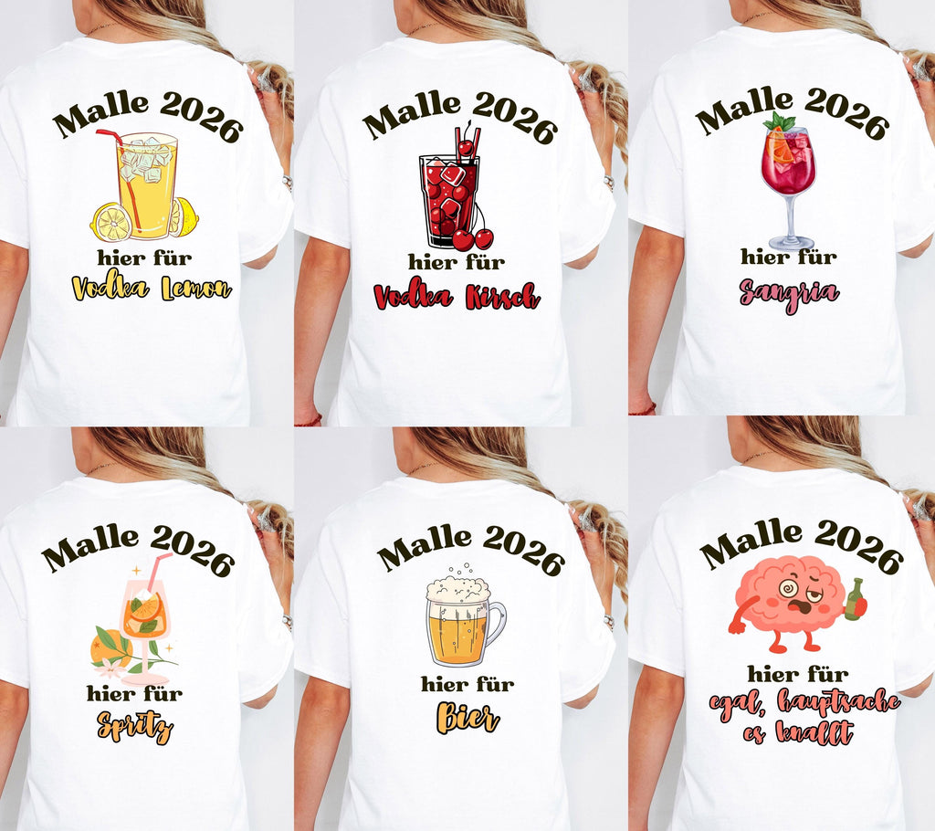 Malle Shirt Unisex, Backprint, Malle 2026, Malle Shirts, Mallorca Shirts, Bier Shirt, Sauf T Shirt, Gruppenshirt, Herren, Frauen, Männer