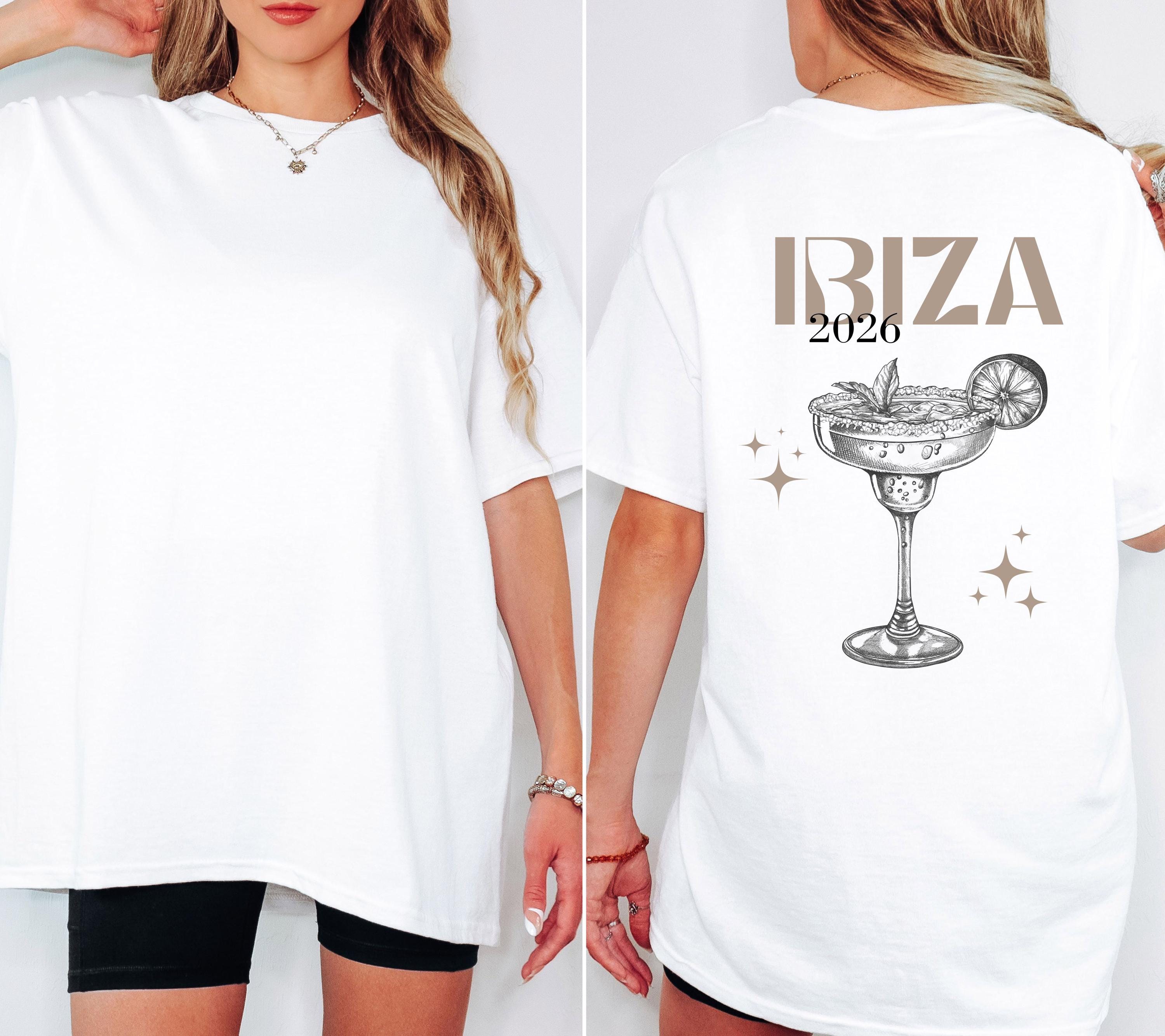 Ibiza Shirt, Boho, Beige, Backprint, Ibiza 2026, Ibiza T Shirts, Mädelstrip Shirts, Gruppenshirt Mädels, Frauen, Cocktail, Sekt, Urlaub