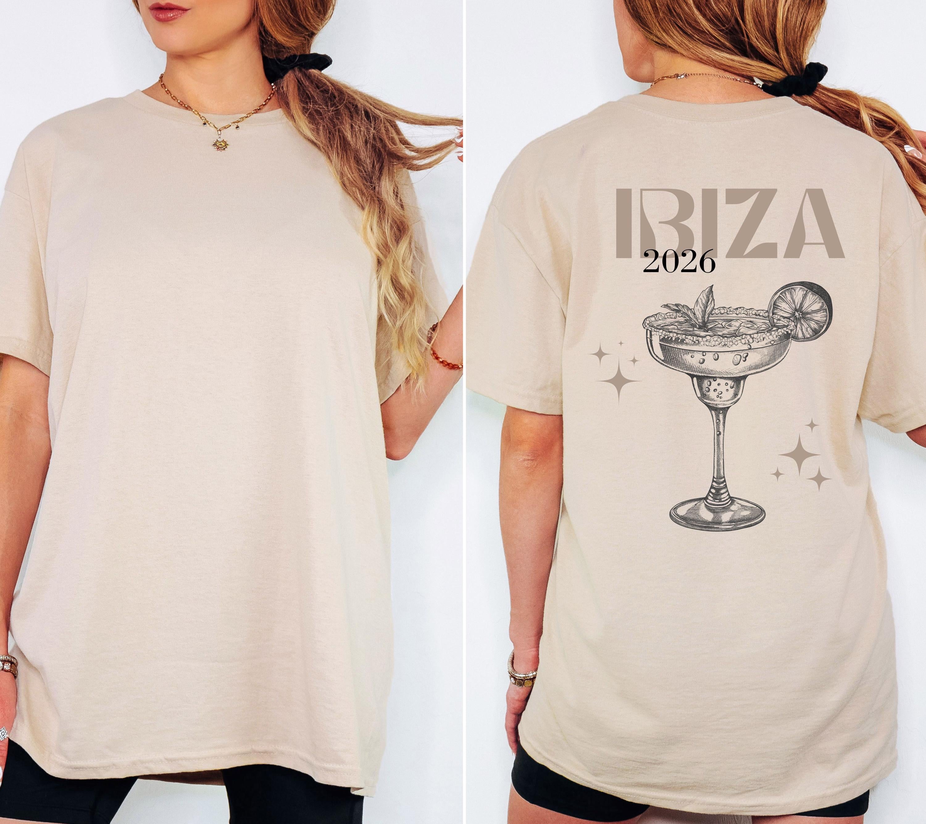 Ibiza Shirt, Boho, Beige, Backprint, Ibiza 2026, Ibiza T Shirts, Mädelstrip Shirts, Gruppenshirt Mädels, Frauen, Cocktail, Sekt, Urlaub