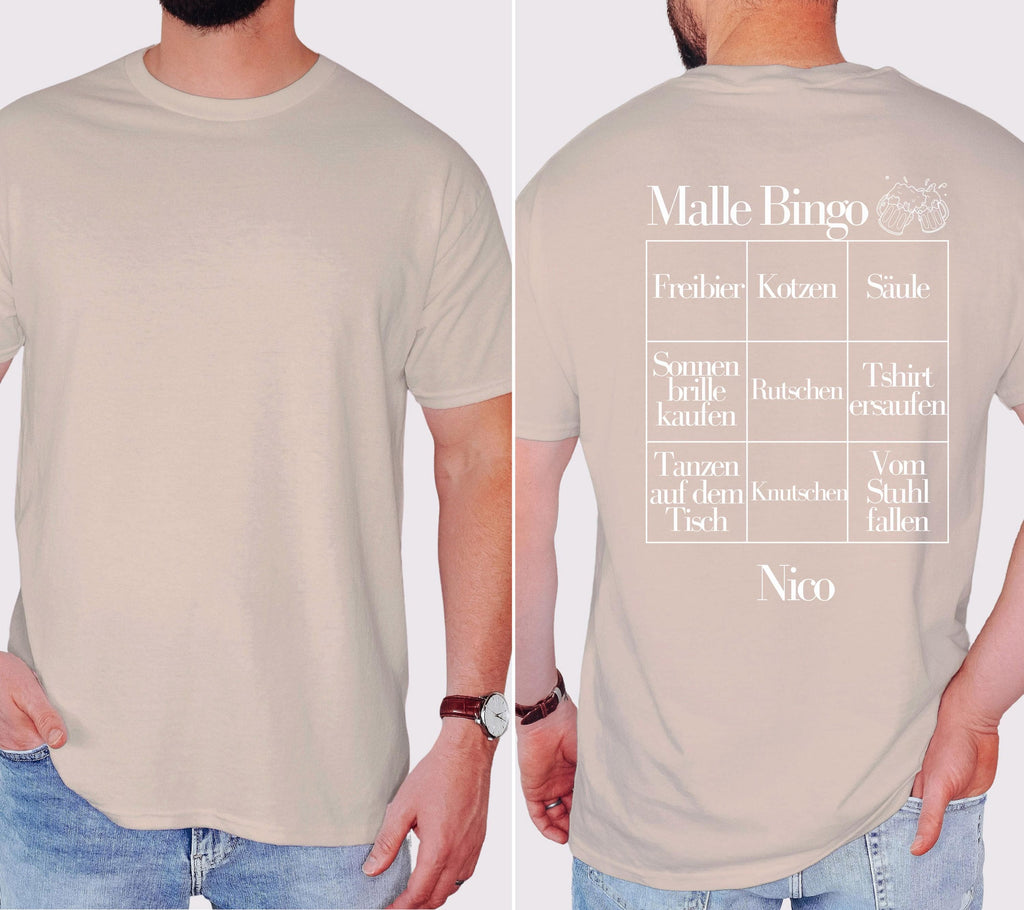 Malle Shirts Herren, Gruppenshirt, Backprint, Malle 2026, Malle Shirt, Männer, personalisiert, Mallorca, Bier Shirt, Sauf Shirt, Bingo, Bier
