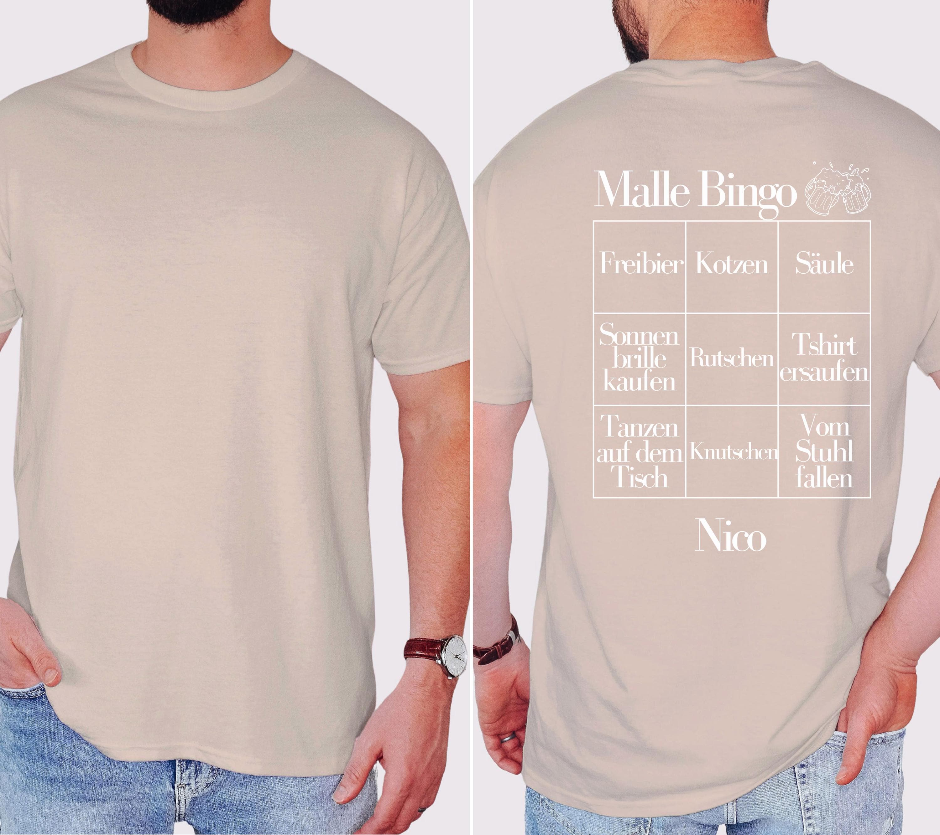 Malle Shirts Herren, Gruppenshirt, Backprint, Malle 2026, Malle Shirt, Männer, personalisiert, Mallorca, Bier Shirt, Sauf Shirt, Bingo, Bier