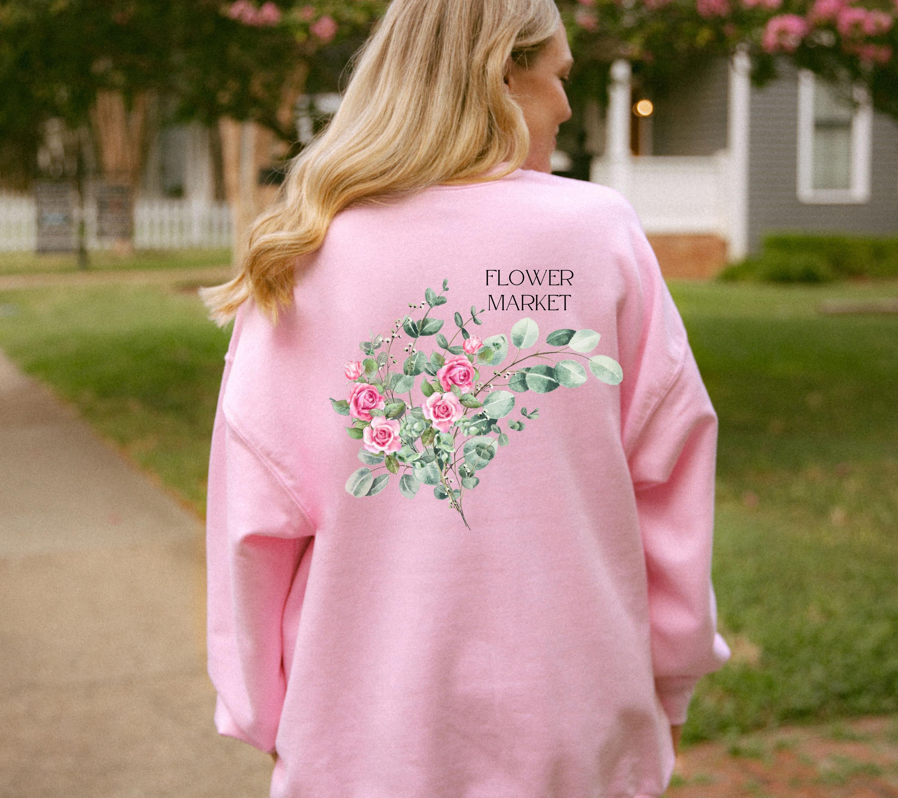 Pullover Blumen, Sweatshirt Backprint, Blumenmuster, Pullover Damen, Oversized Sweater Damen, Geschenkidee Freundin, Vintage Pullover, rosa