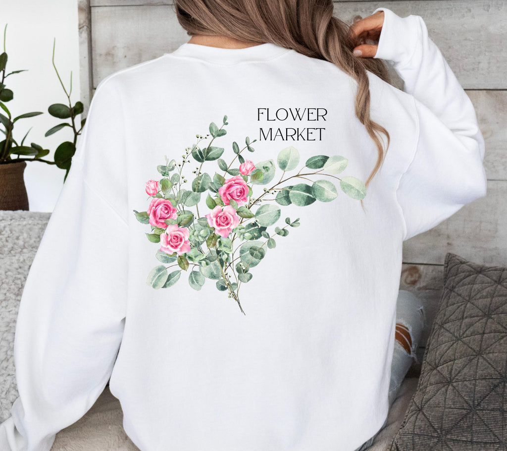 Pullover Blumen, Sweatshirt Backprint, Blumenmuster, Pullover Damen, Oversized Sweater Damen, Geschenkidee Freundin, Vintage Pullover, rosa