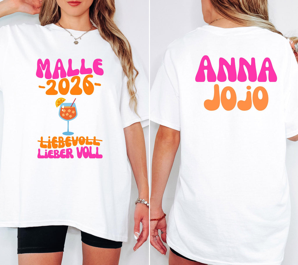 Malle Shirt, Spritz, Backprint, Malle 2026, liebevoll lieber voll, Malle T Shirt, personalisiert, Mallorca Shirts, Bier Shirt, Gruppenshirt