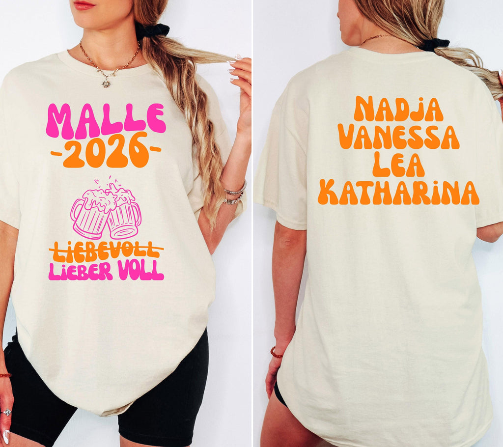 Malle Shirt, Spritz, Backprint, Malle 2026, liebevoll lieber voll, Malle T Shirt, personalisiert, Mallorca Shirts, Bier Shirt, Gruppenshirt