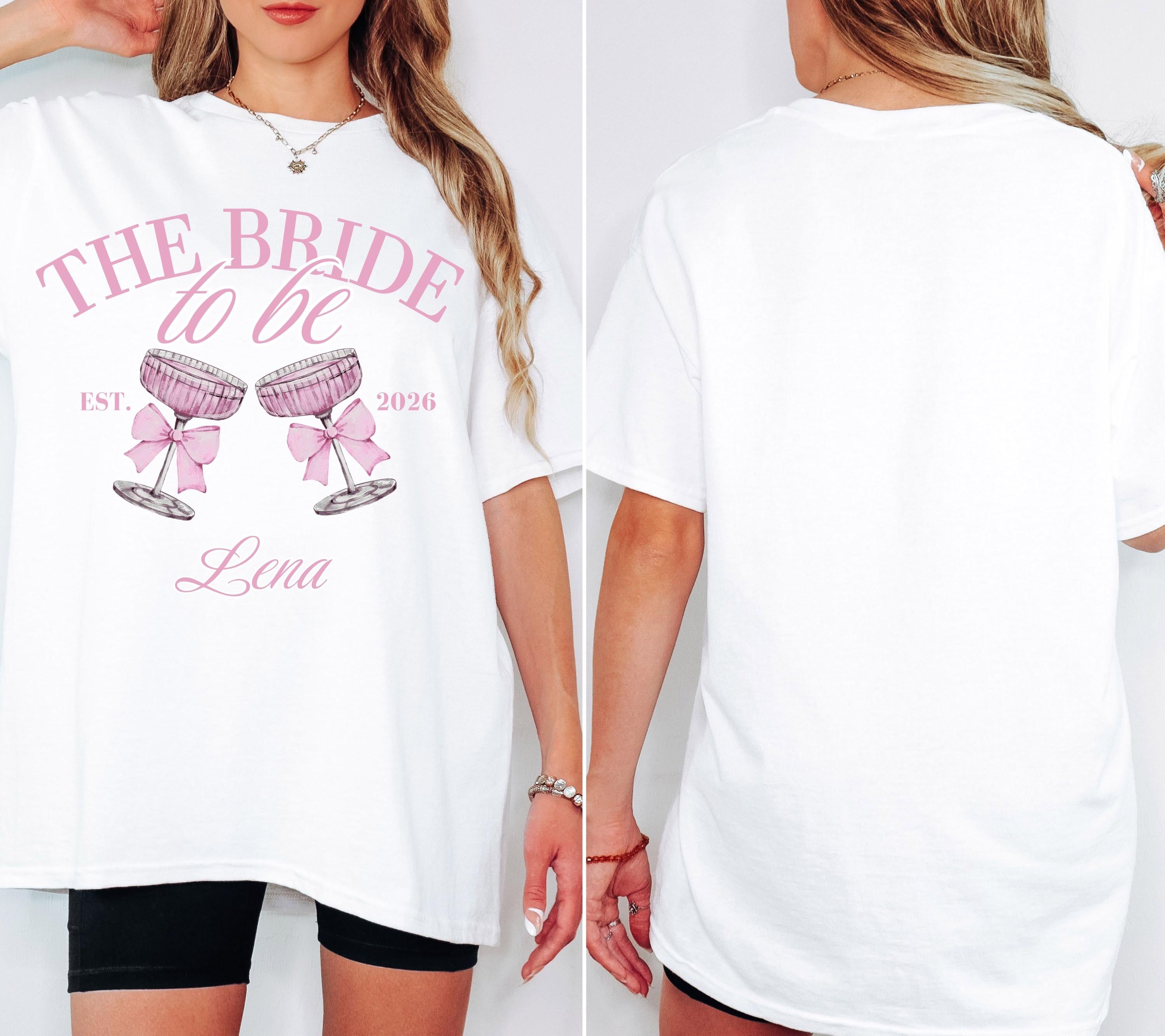 JGA Shirt mit Namen, rosa Schleife, Junggesellenabschied, Bride, Hochzeit, Team Shirts, Braut Shirt, JGA Frauen, Gruppen T Shirt, Hen Party