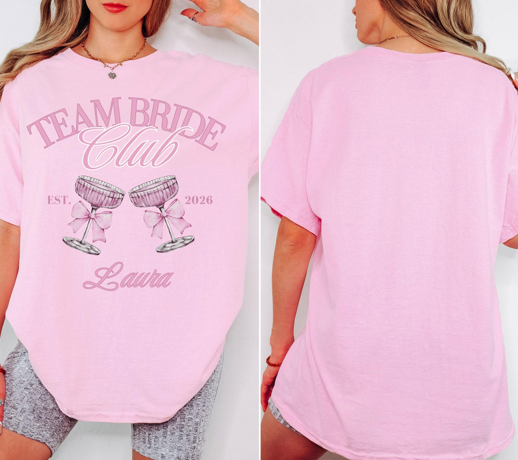 JGA Shirt mit Namen, rosa Schleife, Junggesellenabschied, Bride, Hochzeit, Team Shirts, Braut Shirt, JGA Frauen, Gruppen T Shirt Backprint,
