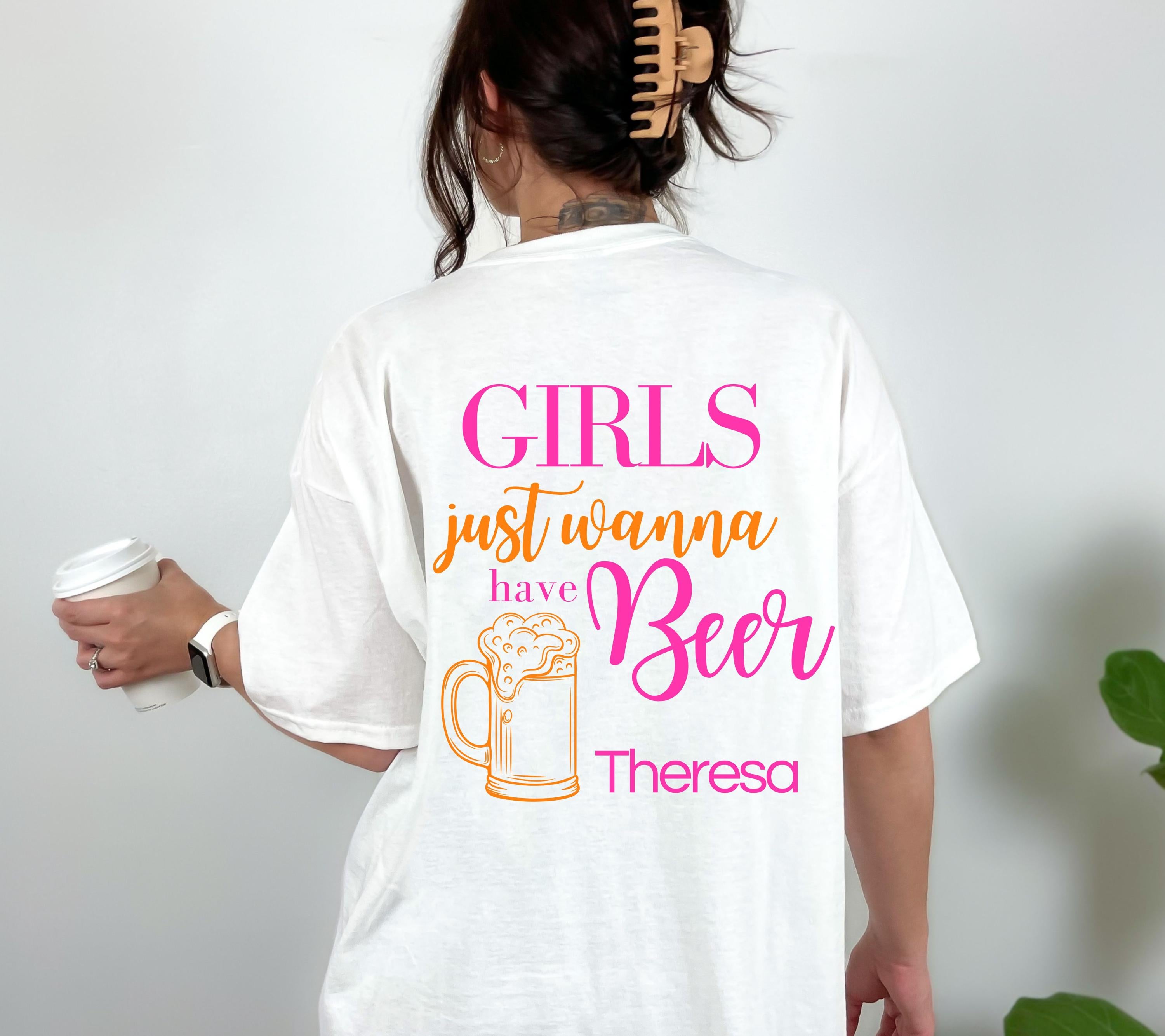 Malle Shirt, Backprint, Girls just wanna have Beer, Malle Shirts, Bier Shirt, Mallorca Shirts, pink orange, Sauf T Shirt, Gruppenshirt, Team