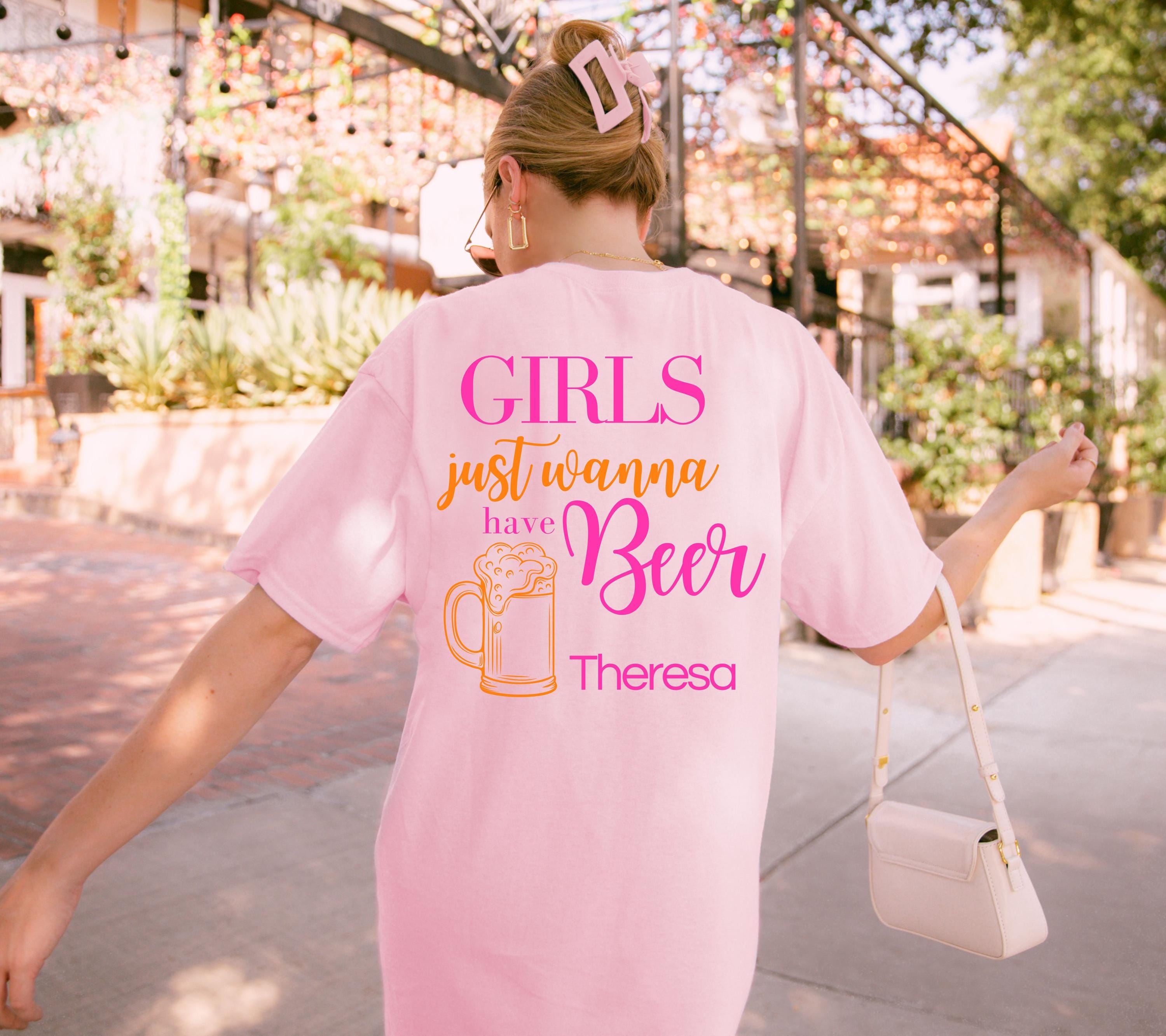 Malle Shirt, Backprint, Girls just wanna have Beer, Malle Shirts, Bier Shirt, Mallorca Shirts, pink orange, Sauf T Shirt, Gruppenshirt, Team