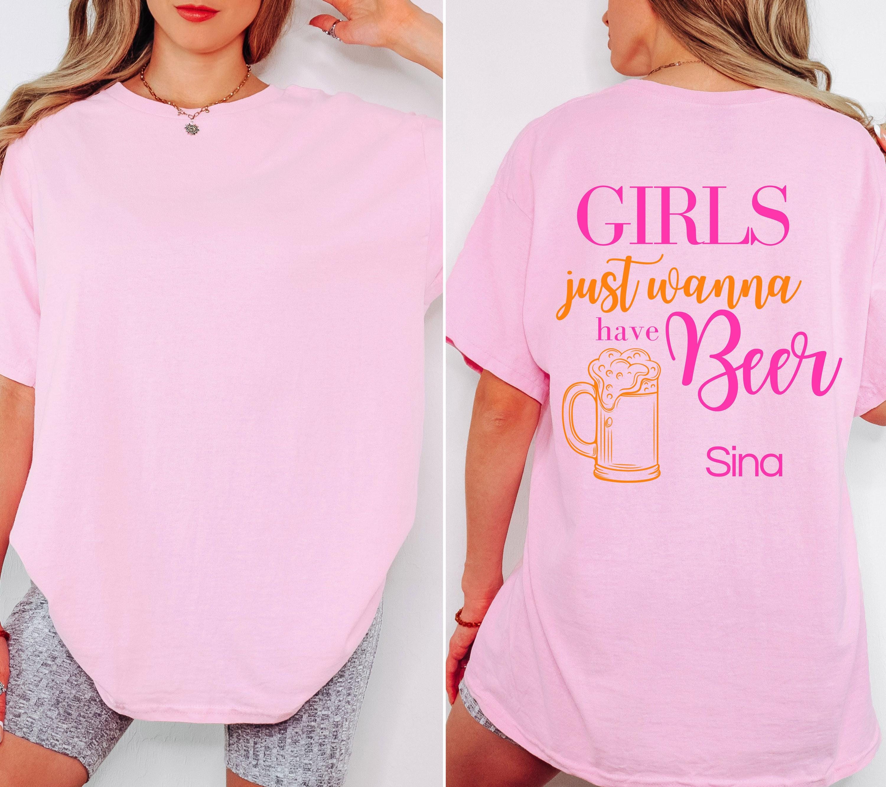 Malle Shirt, Backprint, Girls just wanna have Beer, Malle Shirts, Bier Shirt, Mallorca Shirts, pink orange, Sauf T Shirt, Gruppenshirt, Team