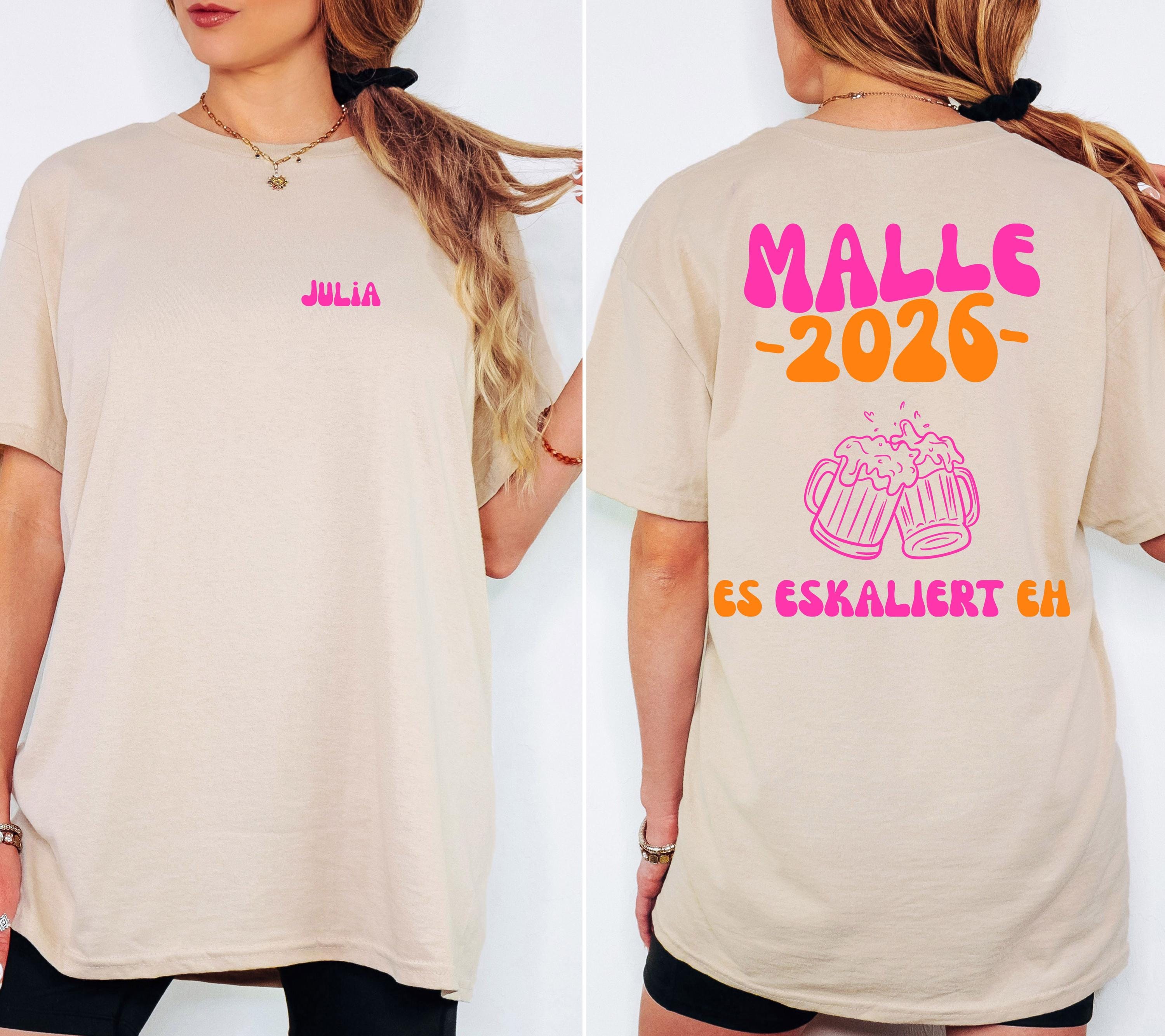 Malle Shirt, es eskaliert eh, Backprint, Malle 2026, Malle T Shirt, personalisiert, Mallorca Shirts, Bier Shirt, Sauf T Shirt, Gruppenshirt