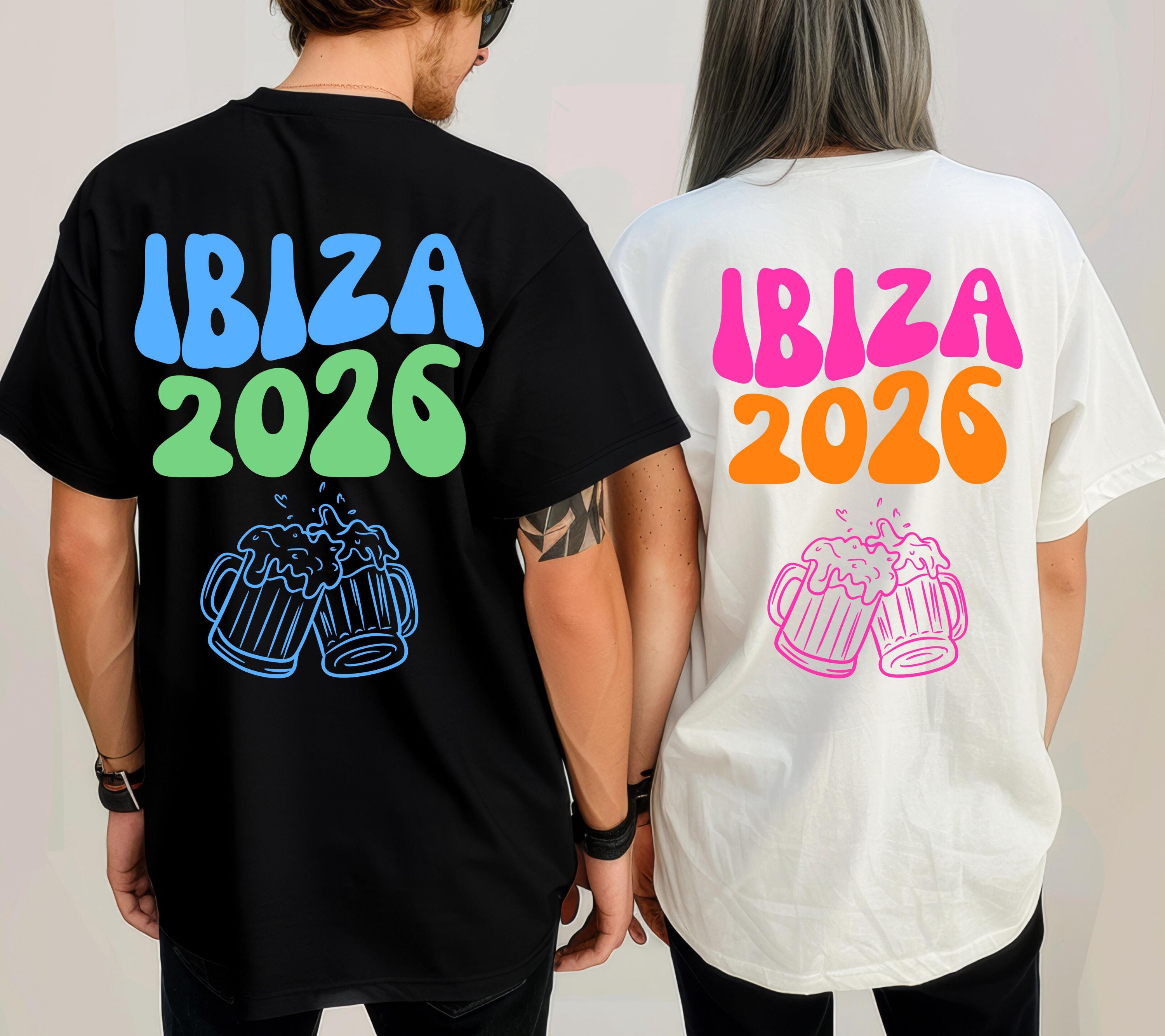 Ibiza Shirt Unisex, Backprint, Ibiza 2026, Ibiza Shirts, Bier Shirt, Sauf T Shirt, Gruppenshirt, Herren, Frauen, Männer, orange pink blau