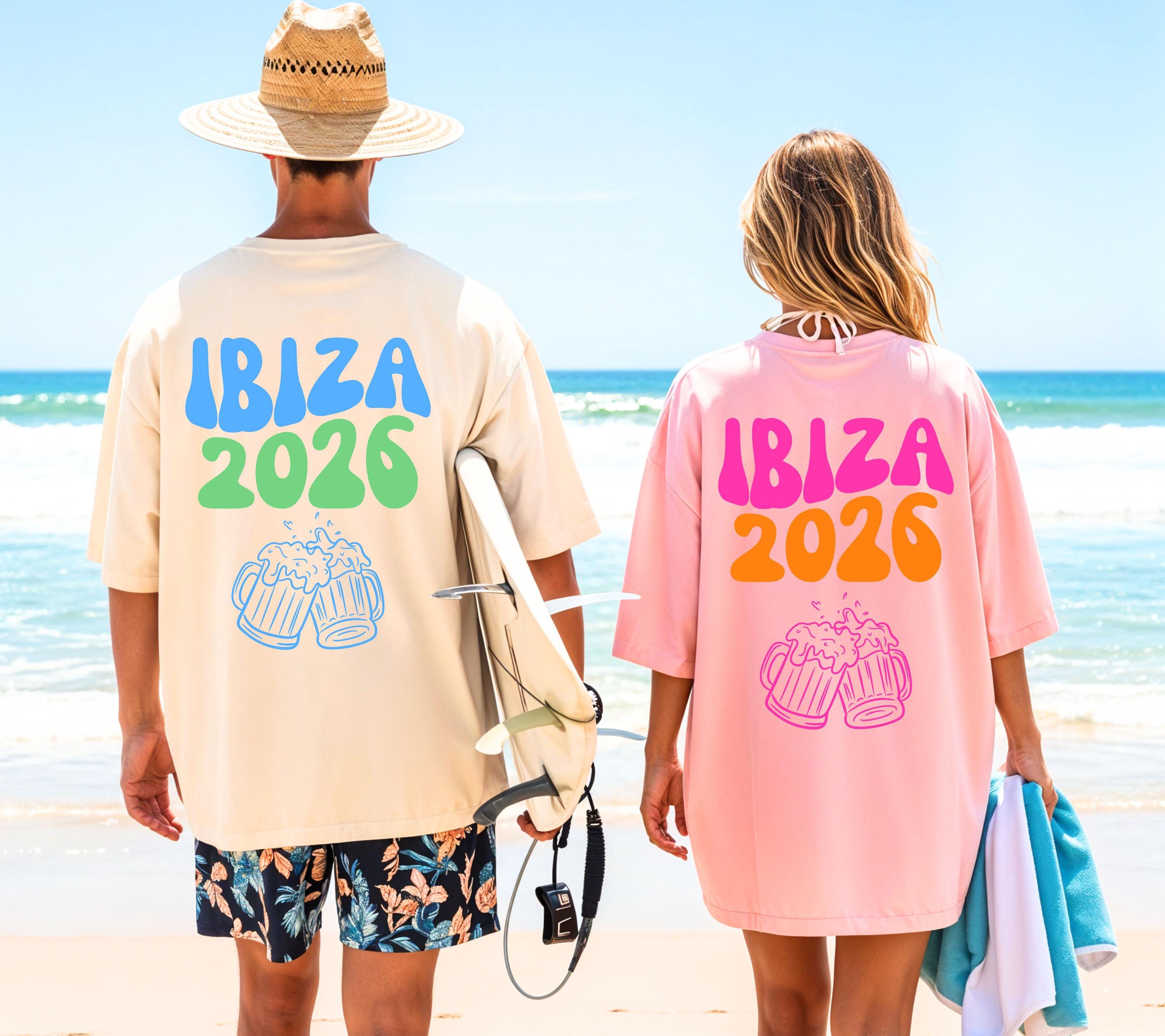 Ibiza Shirt Unisex, Backprint, Ibiza 2026, Ibiza Shirts, Bier Shirt, Sauf T Shirt, Gruppenshirt, Herren, Frauen, Männer, orange pink blau