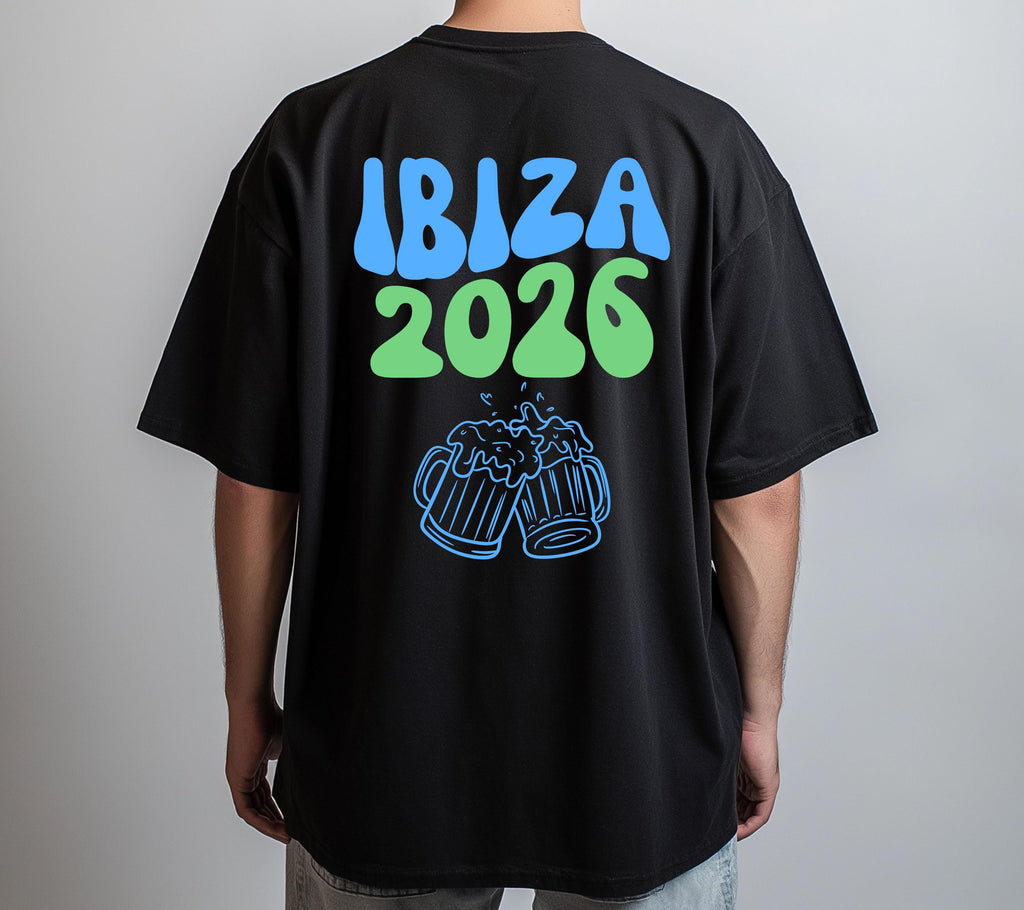 Ibiza Shirt Unisex, Backprint, Ibiza 2026, Ibiza Shirts, Bier Shirt, Sauf T Shirt, Gruppenshirt, Herren, Frauen, Männer, orange pink blau
