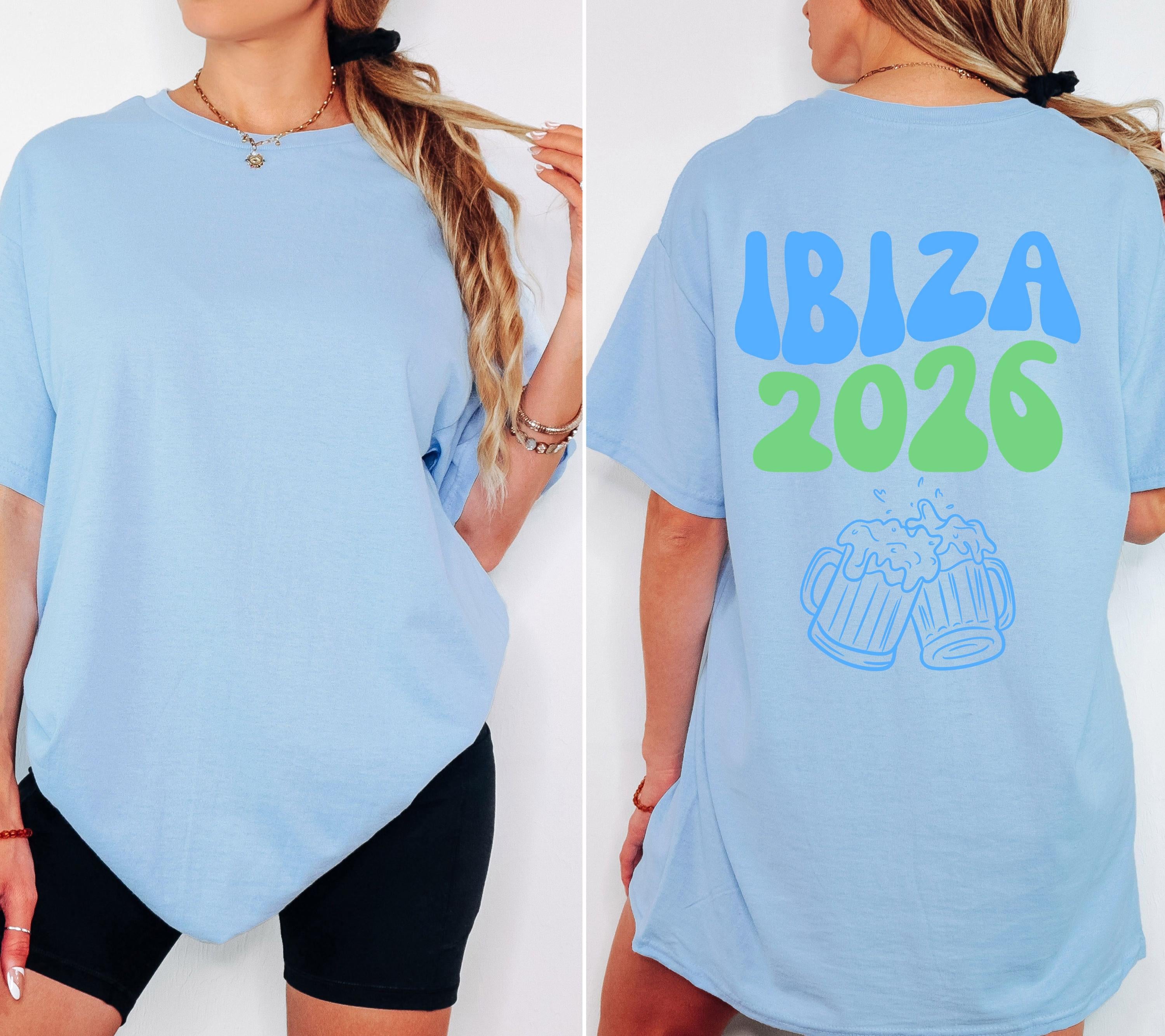 Ibiza Shirt Unisex, Backprint, Ibiza 2026, Ibiza Shirts, Bier Shirt, Sauf T Shirt, Gruppenshirt, Herren, Frauen, Männer, orange pink blau