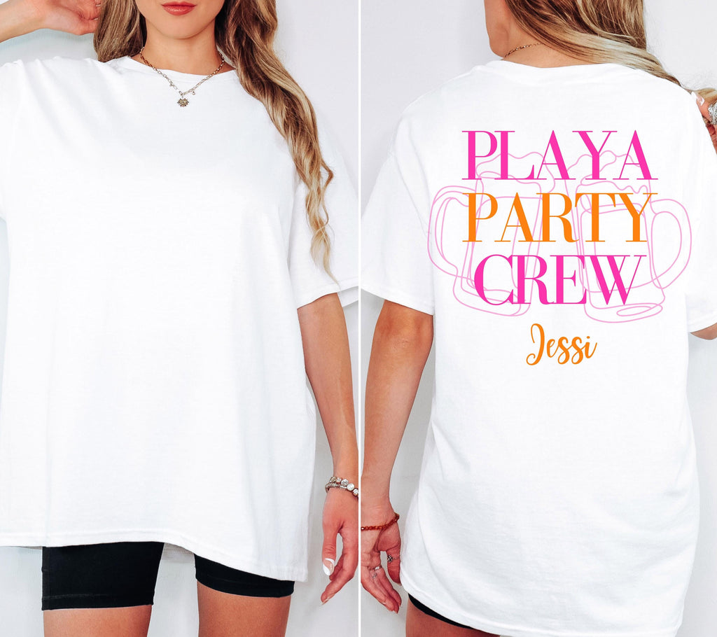 Malle Shirt, Backprint, Malle 2026, Malle Shirts personalisiert, Mallorca Shirt Damen, Bier Shirt, Playa Party Crew, Gruppenshirt, orange