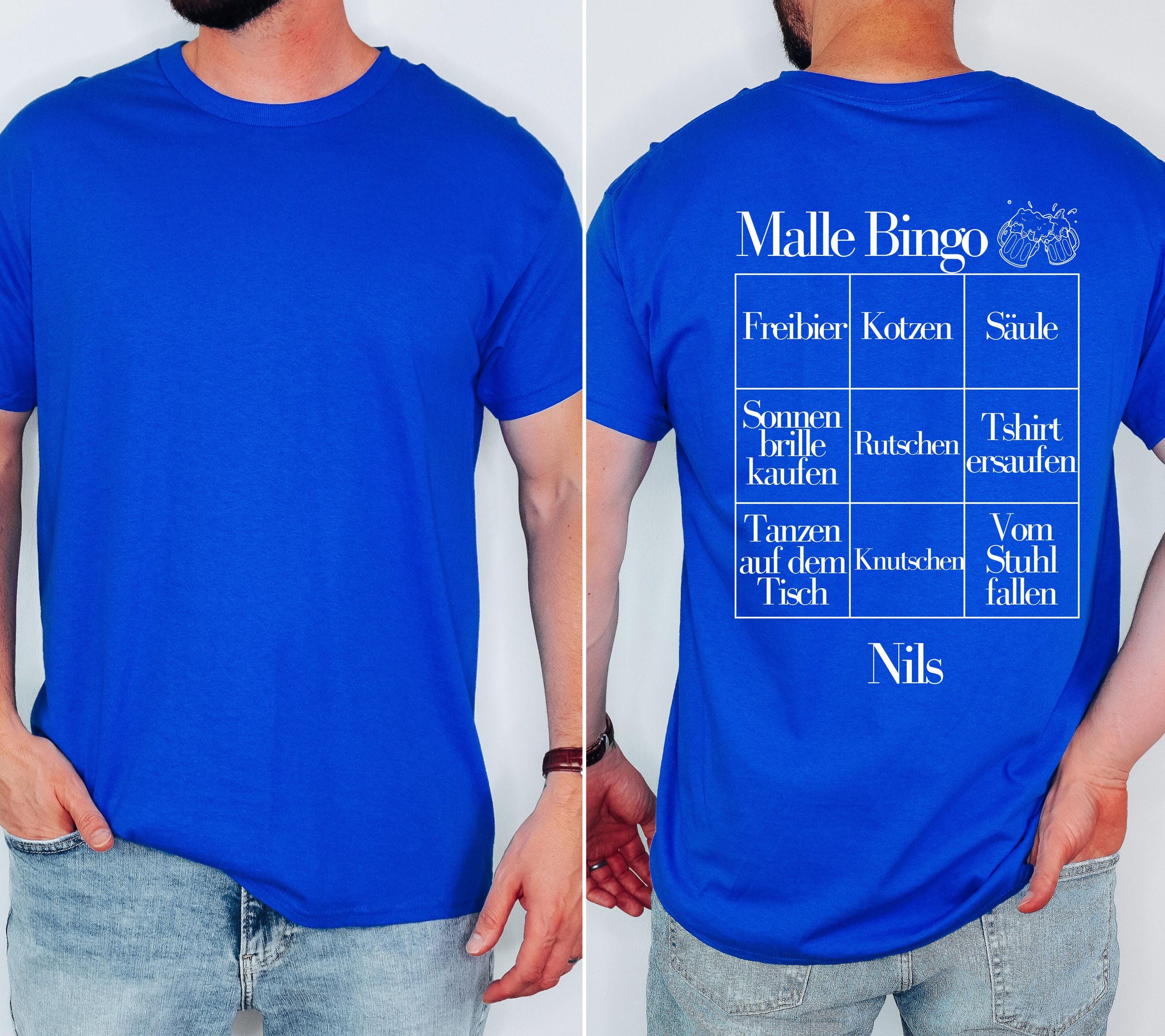 Malle Shirts Herren, Gruppenshirt, Backprint, Malle 2026, Malle Shirt, Männer, personalisiert, Mallorca, Bier Shirt, Sauf Shirt, Bingo, Bier
