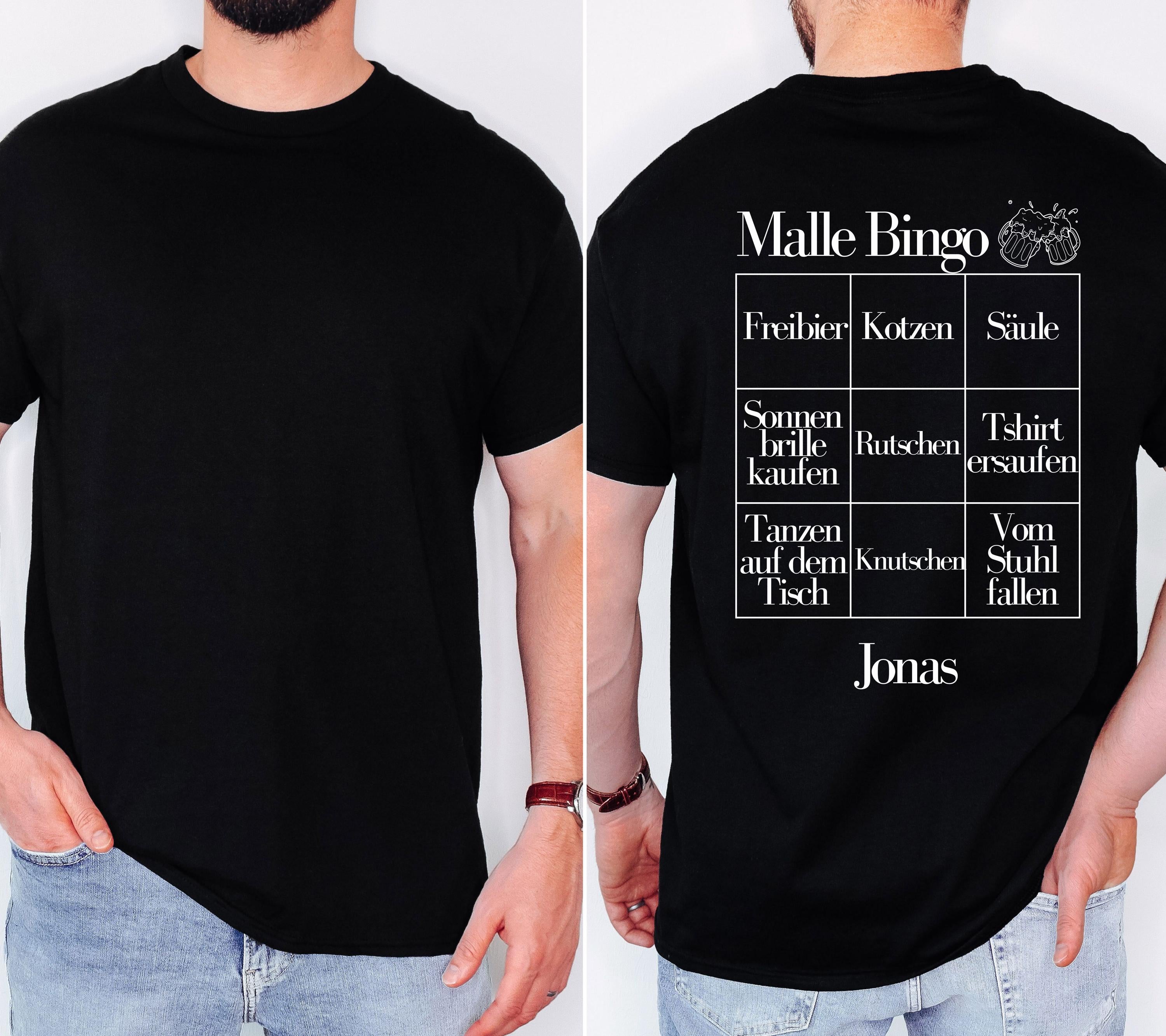 Malle Shirt Unisex, Malle Shirt Damen, Männer, Malle Bingo, Gruppenshirt, Backprint, Malle 2026, personalisiert, Mallorca TShirt, Bier Shirt