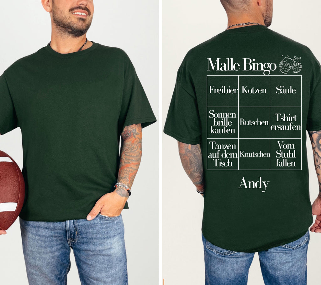 Malle Shirts Herren, Gruppenshirt, Backprint, Malle 2026, Malle Shirt, Männer, personalisiert, Mallorca, Bier Shirt, Sauf Shirt, Bingo, Bier