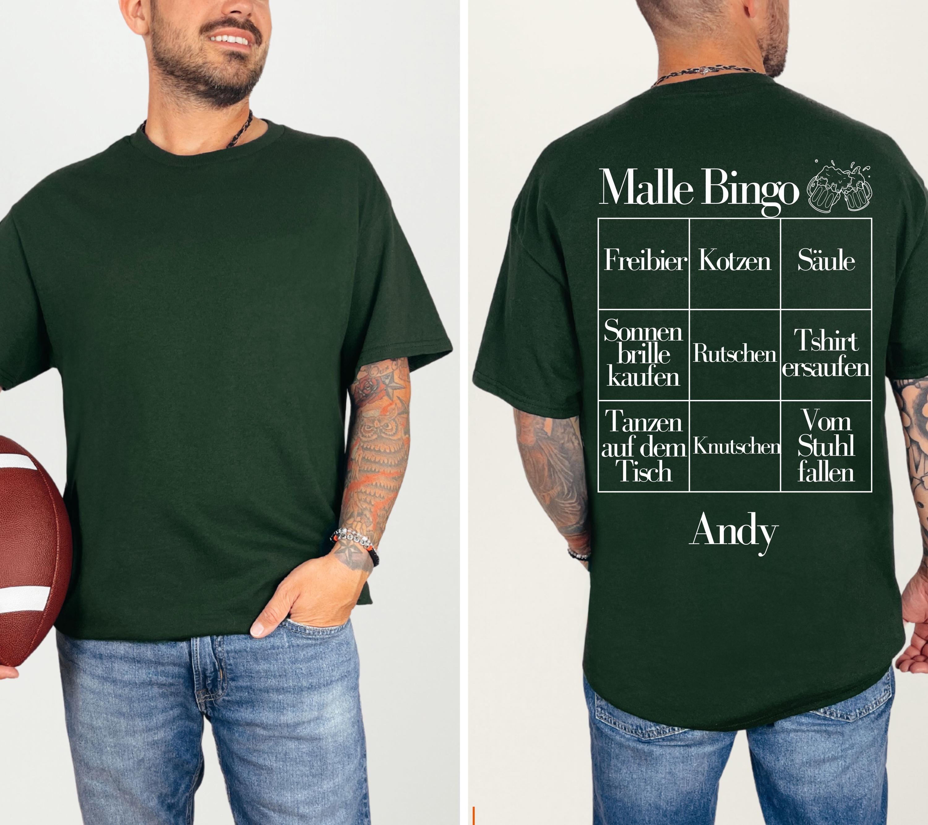 Malle Shirts Herren, Gruppenshirt, Backprint, Malle 2026, Malle Shirt, Männer, personalisiert, Mallorca, Bier Shirt, Sauf Shirt, Bingo, Bier