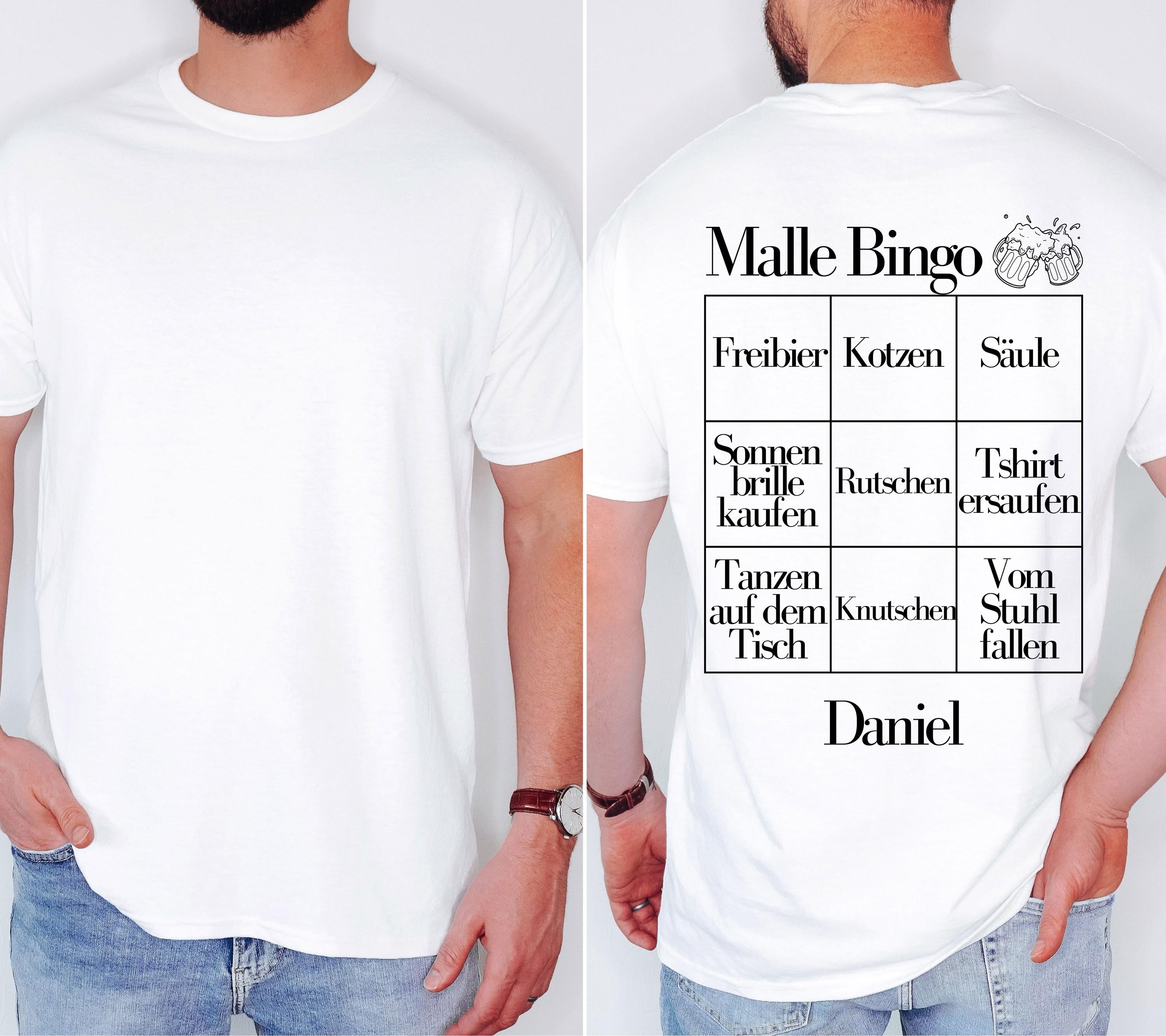 Malle Shirt Unisex, Malle Shirt Damen, Männer, Malle Bingo, Gruppenshirt, Backprint, Malle 2026, personalisiert, Mallorca TShirt, Bier Shirt