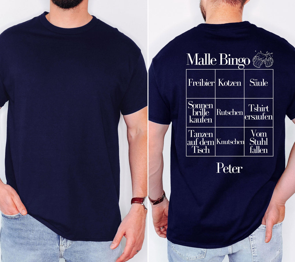 Malle Shirts Herren, Gruppenshirt, Backprint, Malle 2026, Malle Shirt, Männer, personalisiert, Mallorca, Bier Shirt, Sauf Shirt, Bingo, Bier