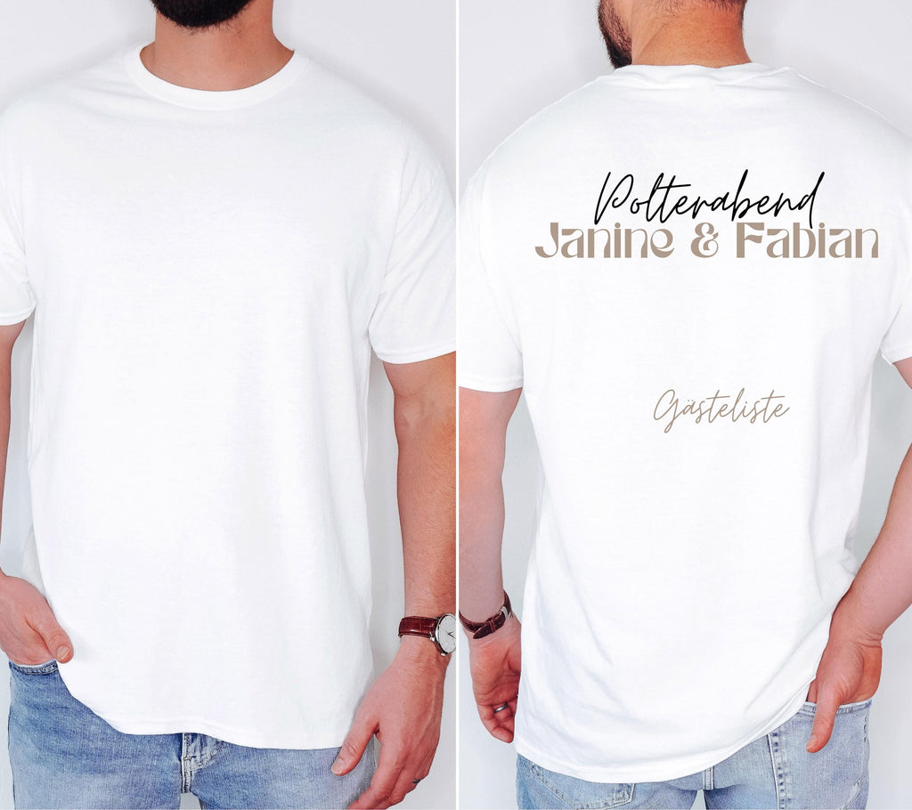 Polterei Geschenk, Polterabend Shirt, Gästeliste, Unterschrift, Gästebuch, Verlobungsfeier, Braut, Partner Shirt, Paar, Geschenkidee, Heirat