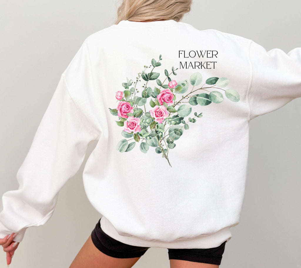 Pullover Blumen, Sweatshirt Backprint, Blumenmuster, Pullover Damen, Oversized Sweater Damen, Geschenkidee Freundin, Vintage Pullover, rosa
