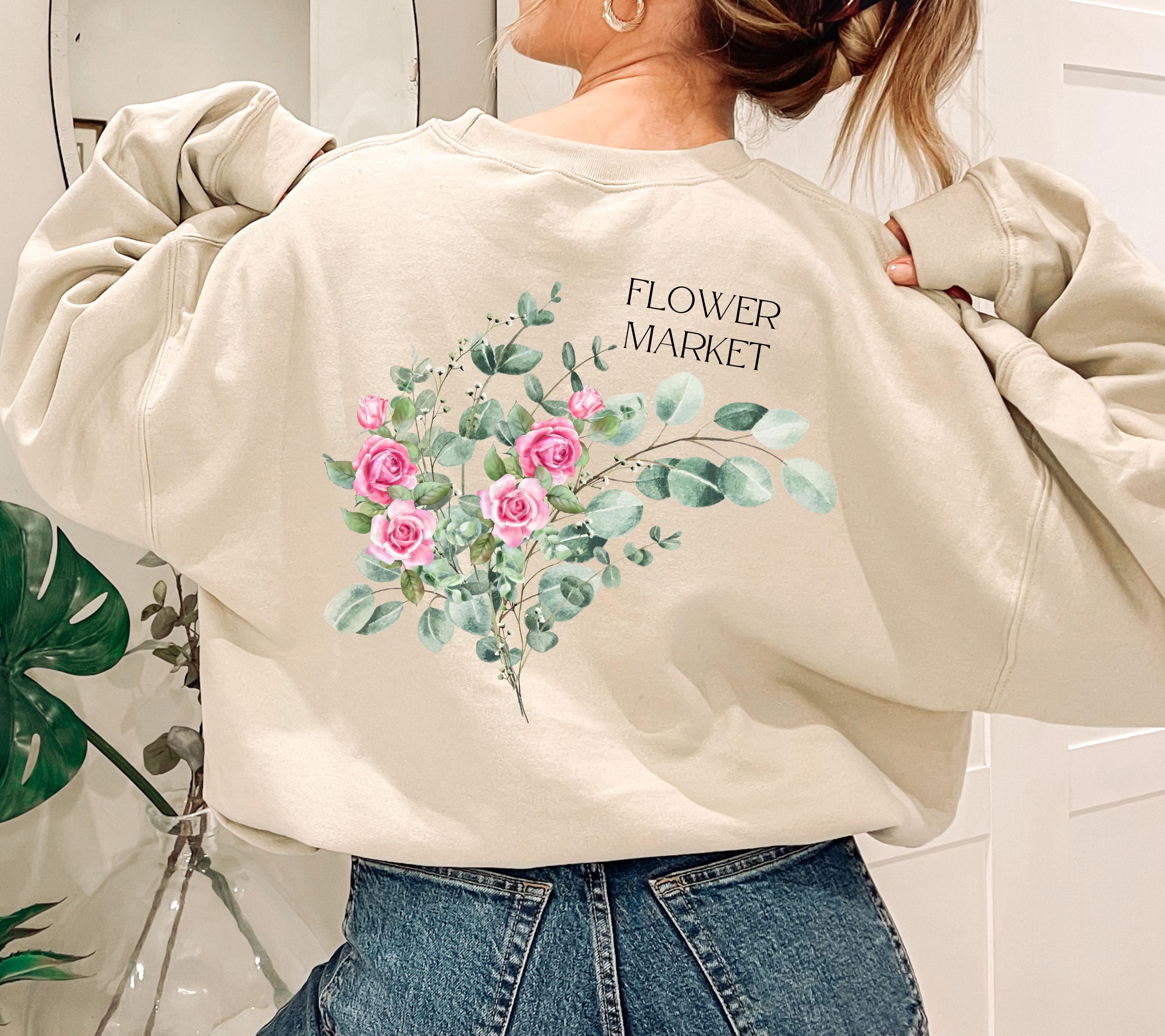 Pullover Blumen, Sweatshirt Backprint, Blumenmuster, Pullover Damen, Oversized Sweater Damen, Geschenkidee Freundin, Vintage Pullover, rosa