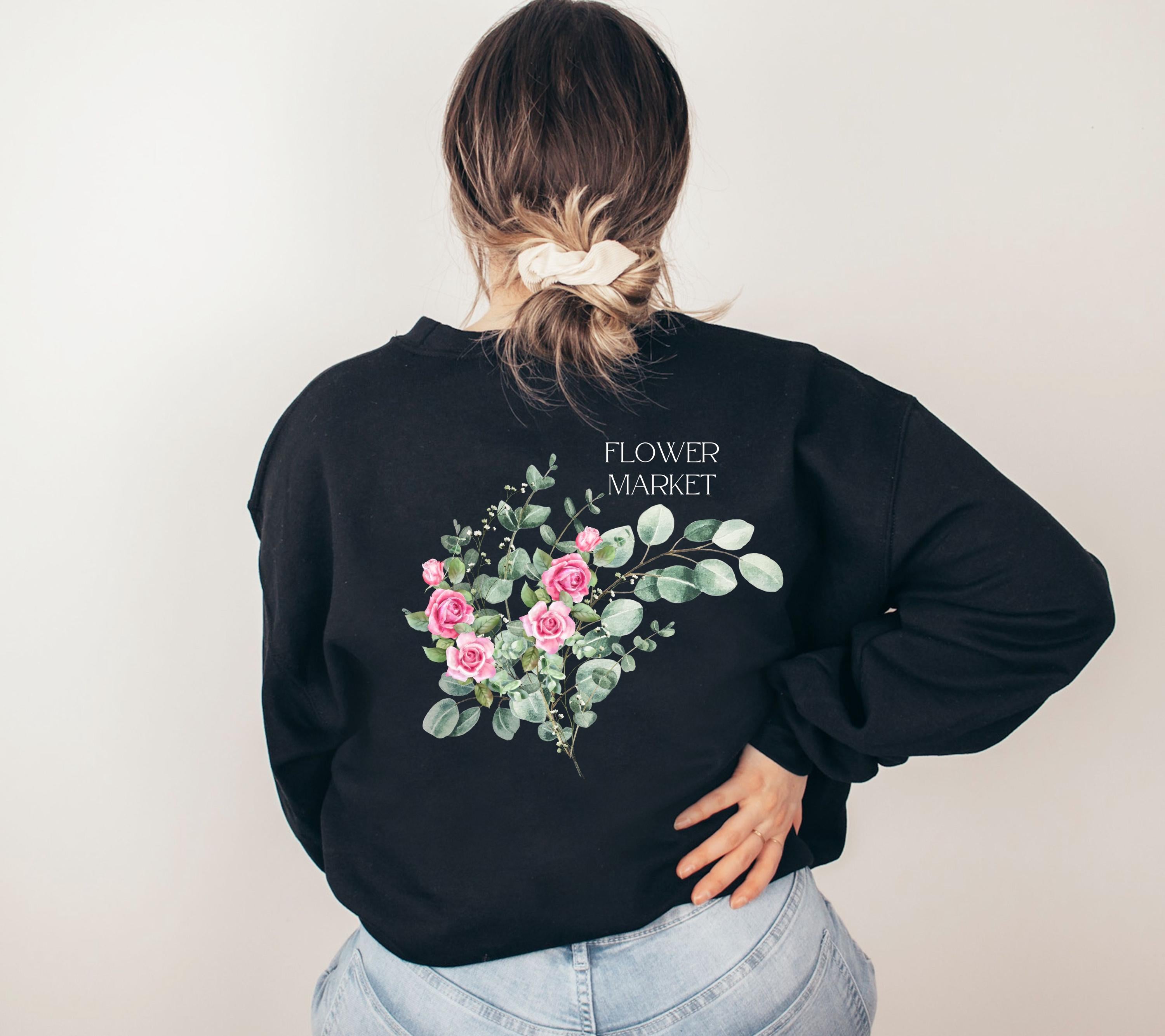 Pullover Blumen, Sweatshirt Backprint, Blumenmuster, Pullover Damen, Oversized Sweater Damen, Geschenkidee Freundin, Vintage Pullover, rosa