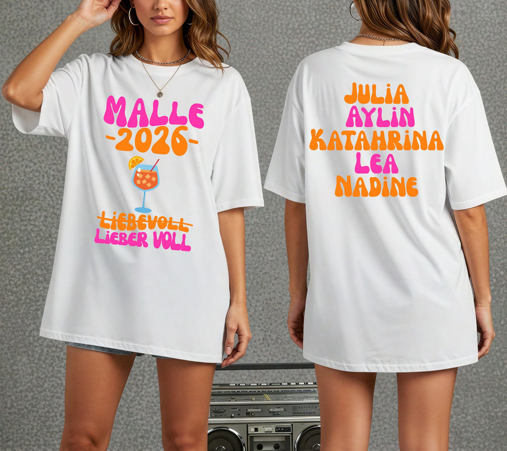 Malle Shirt, Spritz, Backprint, Malle 2026, liebevoll lieber voll, Malle T Shirt, personalisiert, Mallorca Shirts, Bier Shirt, Gruppenshirt