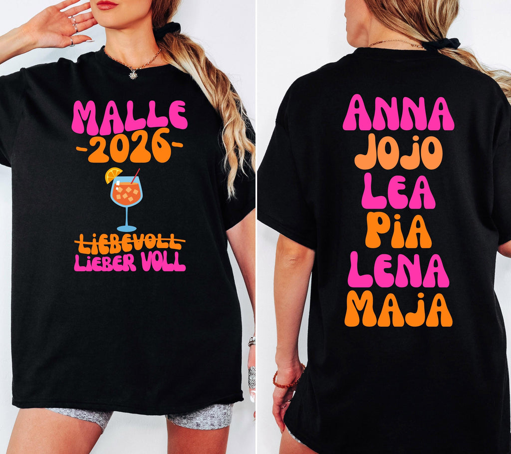 Malle Shirt, Spritz, Backprint, Malle 2026, liebevoll lieber voll, Malle T Shirt, personalisiert, Mallorca Shirts, Bier Shirt, Gruppenshirt