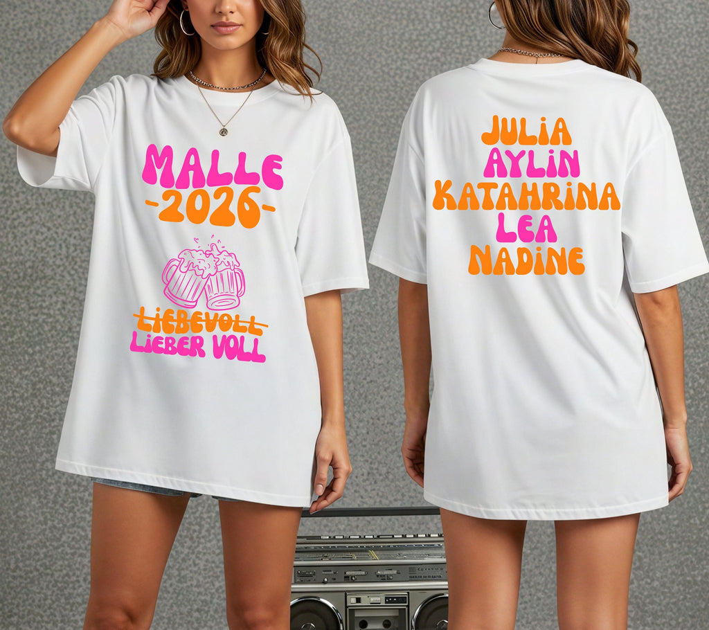 Malle Shirt, Spritz, Backprint, Malle 2026, liebevoll lieber voll, Malle T Shirt, personalisiert, Mallorca Shirts, Bier Shirt, Gruppenshirt