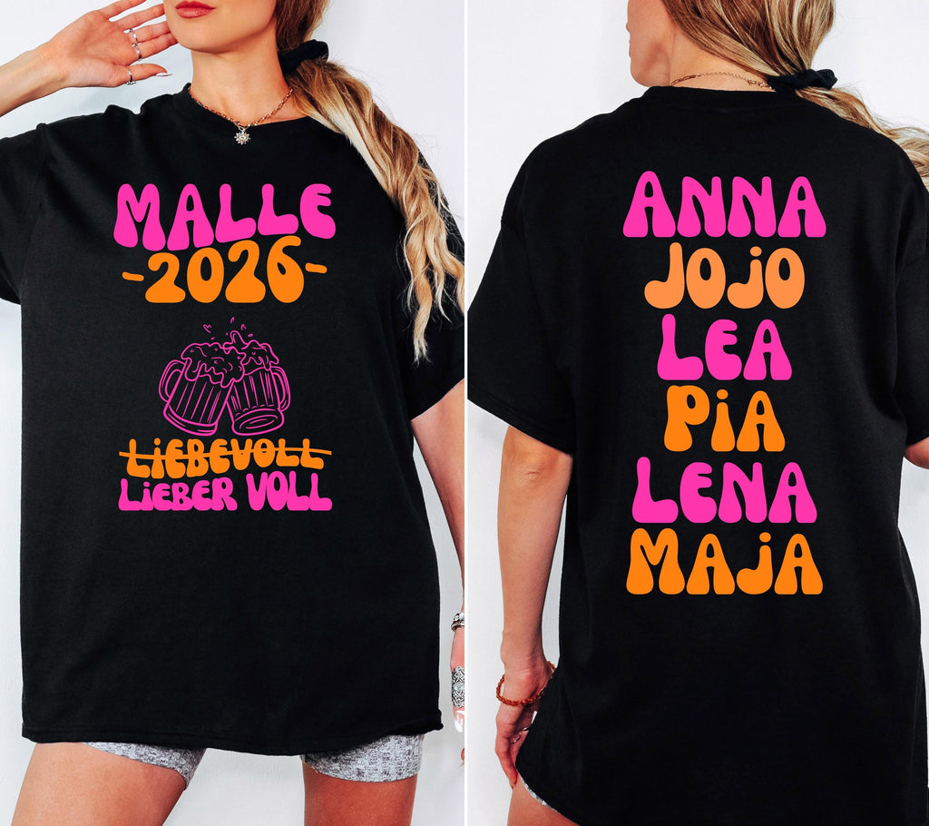 Malle Shirt, Spritz, Backprint, Malle 2026, liebevoll lieber voll, Malle T Shirt, personalisiert, Mallorca Shirts, Bier Shirt, Gruppenshirt