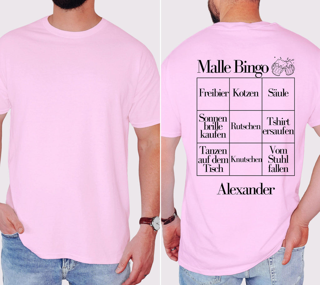 Malle Shirt Unisex, Malle Shirt Damen, Männer, Malle Bingo, Gruppenshirt, Backprint, Malle 2026, personalisiert, Mallorca TShirt, Bier Shirt